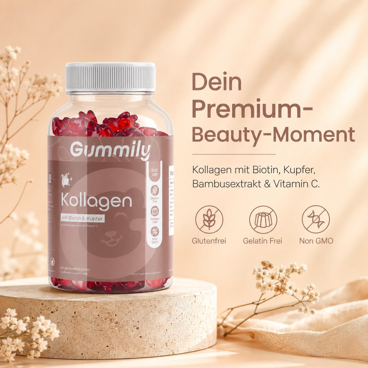 Gummily® Kollagen mit Biotin & Kupfer - Beauty für Frauen - Glow Gummibärchen, 60 St., Premium - ausgewogene Dosierung
