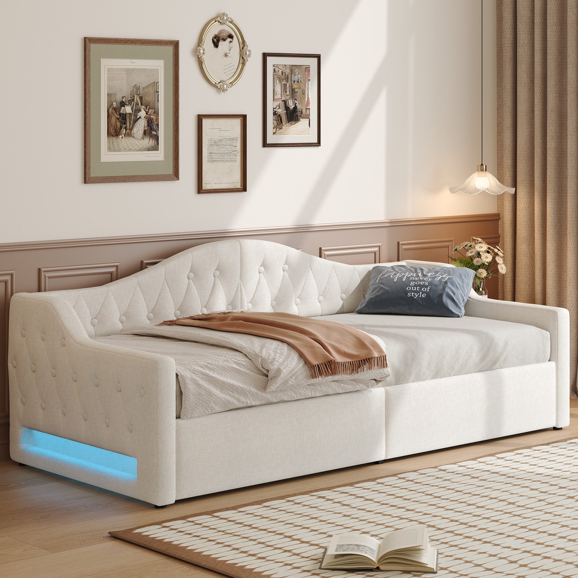 Flieks Daybett, Hydraulisches Stauraumbett Polsterbett 90x200cm mit LED-Bel günstig online kaufen