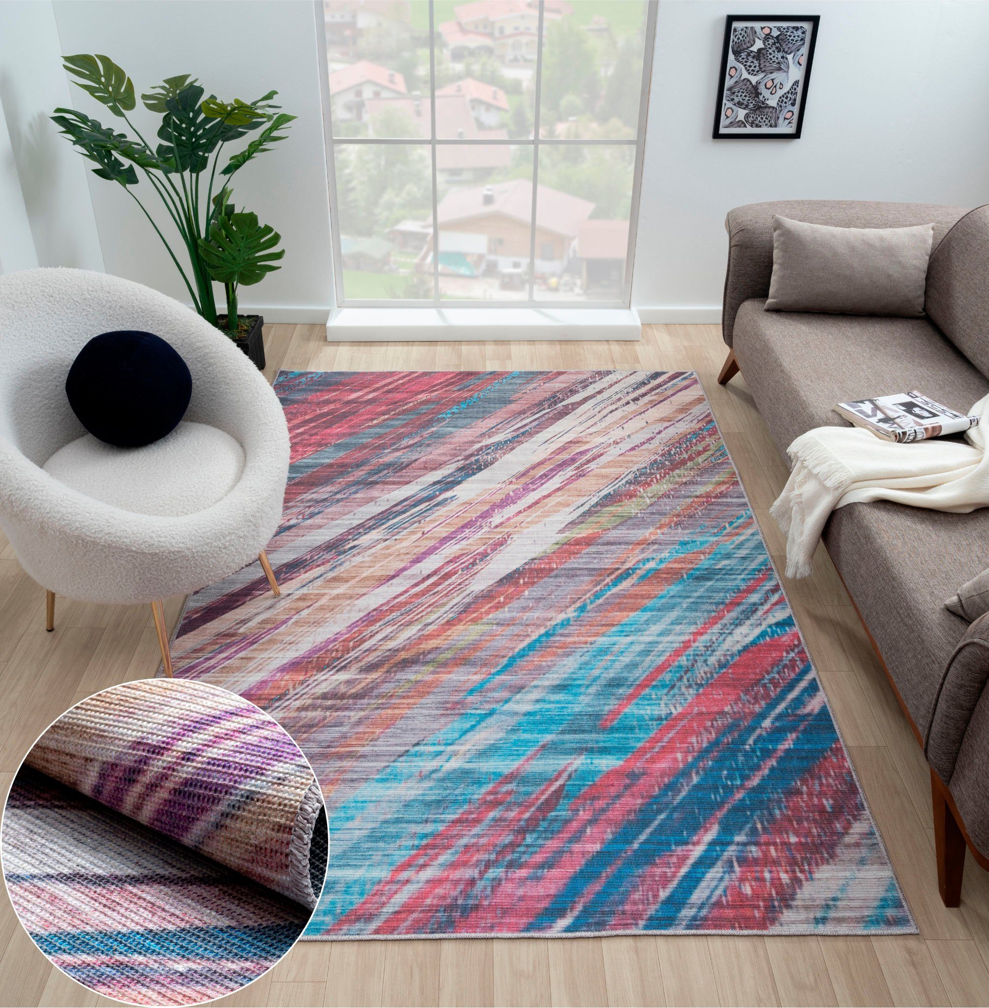 Myflair Möbel & Accessoires Teppich Amara, LAGERRÄUMUNG!, rechteckig, Höhe: 10 mm, bedruckt, modernes Design, In- & Outdoor geeignet, waschbar
