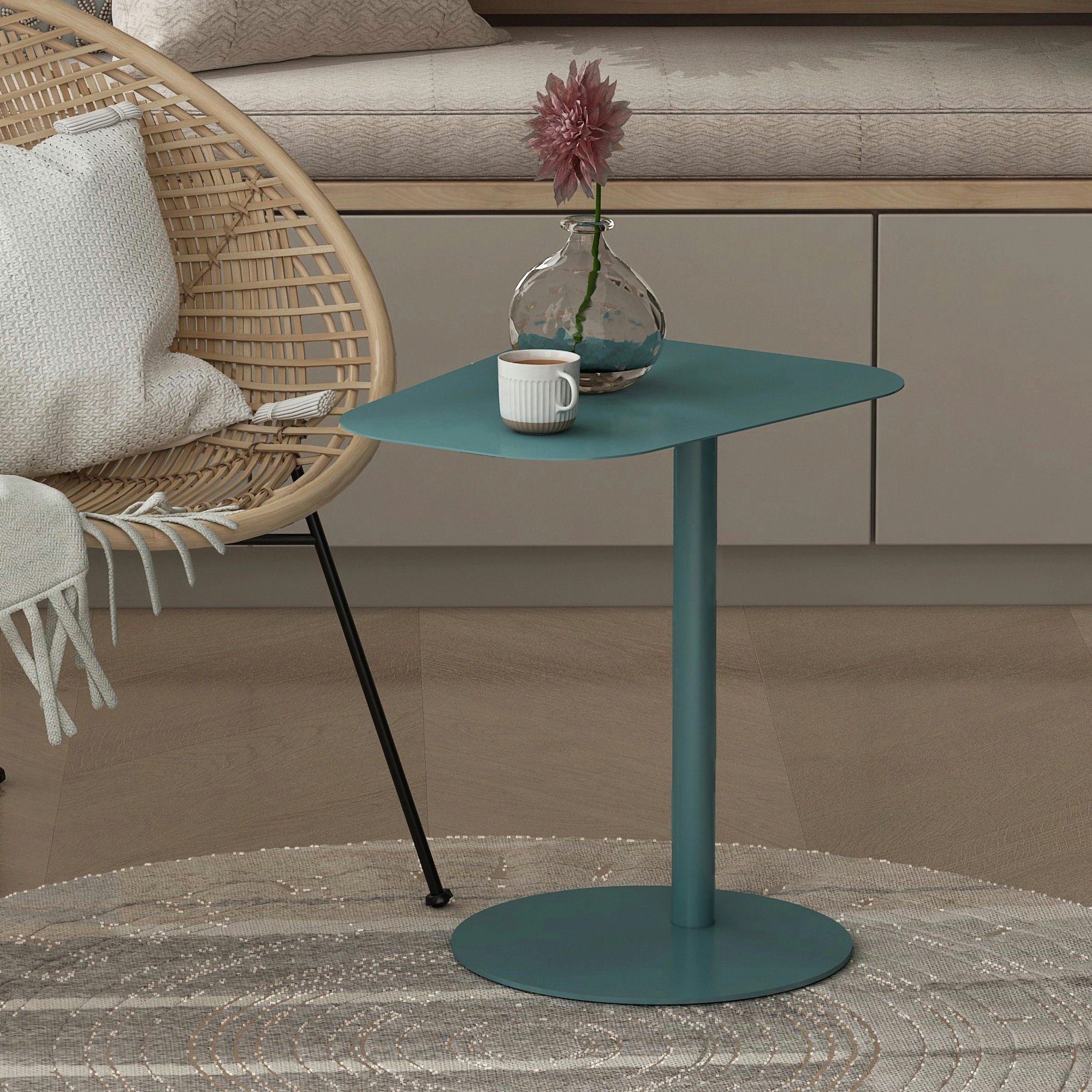 en.casa Beistelltisch, »Nastätten« Balkontisch aus Metall Blau, matt günstig online kaufen