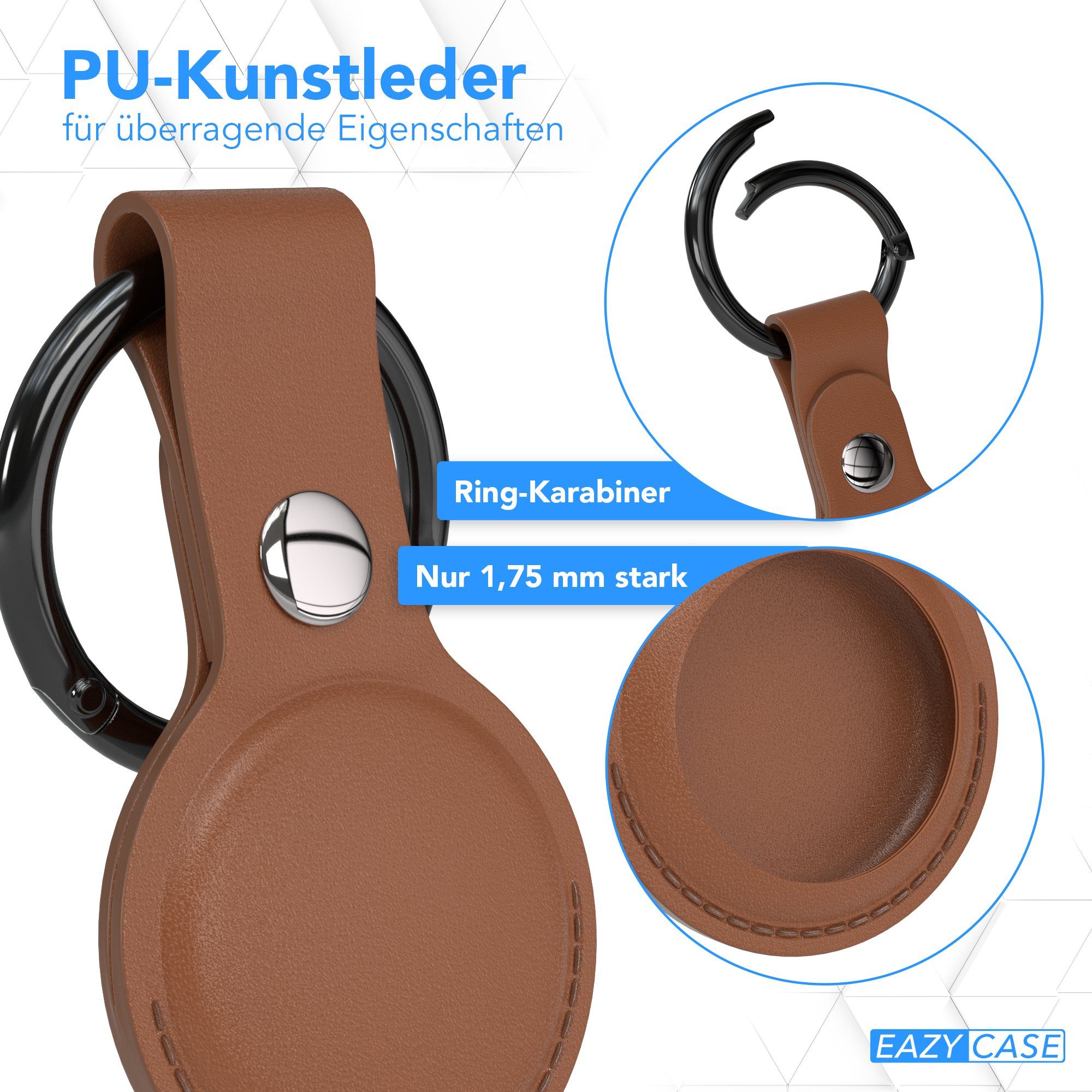 EAZY CASE Schlüsselanhänger Anhänger kompatibel mit Apple AirTag, Schlüsselanhänger Airtag Hülle aus Kunstleder Kratzfest Schutz Braun