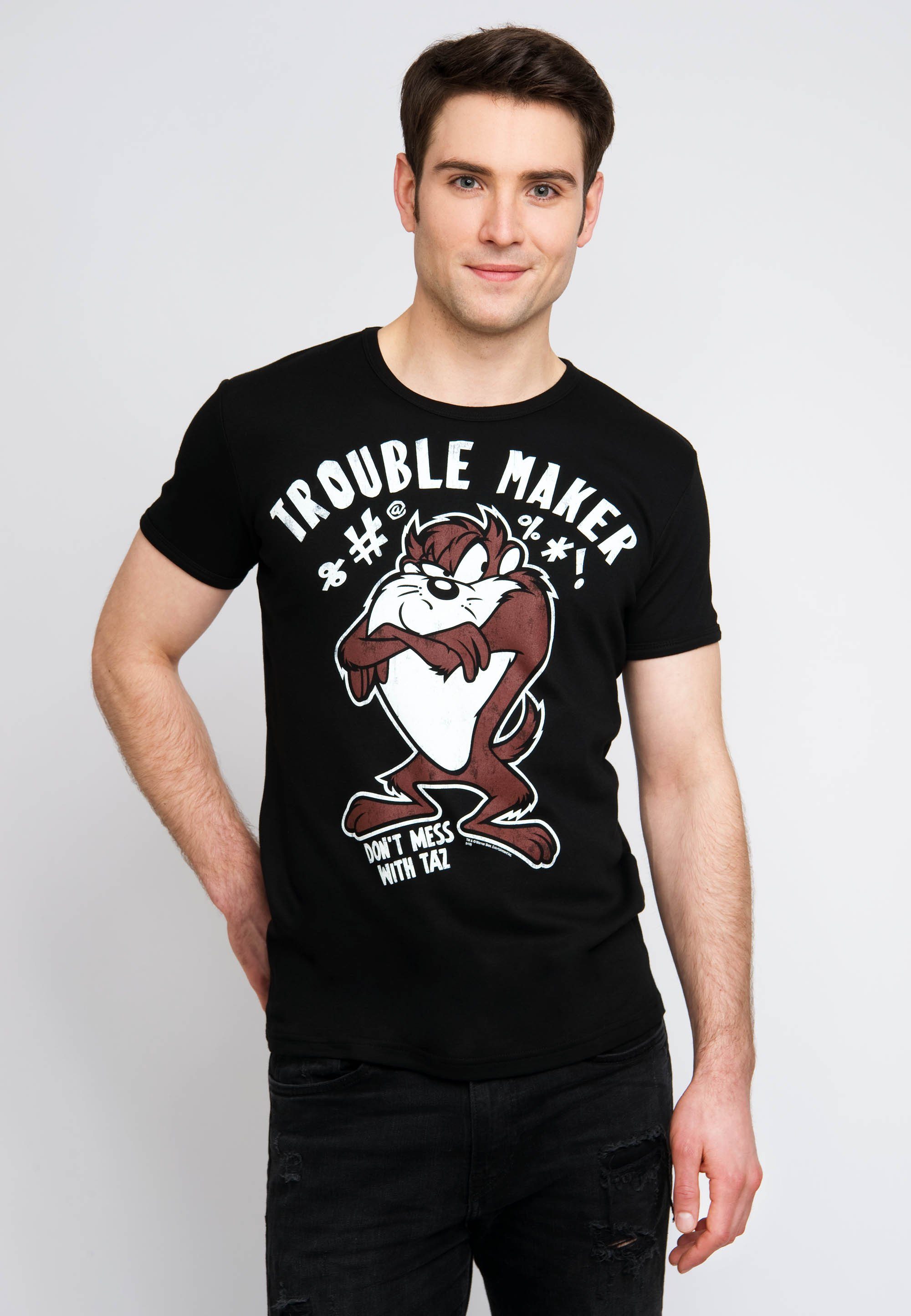 LOGOSHIRT Looney Taz-Print Taz tollem - T-Shirt - mit Trouble Maker Tunes