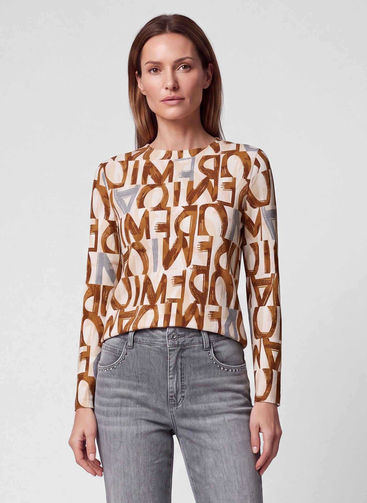 Rabe Langarmshirt mit Allover-Print und Stehkragen