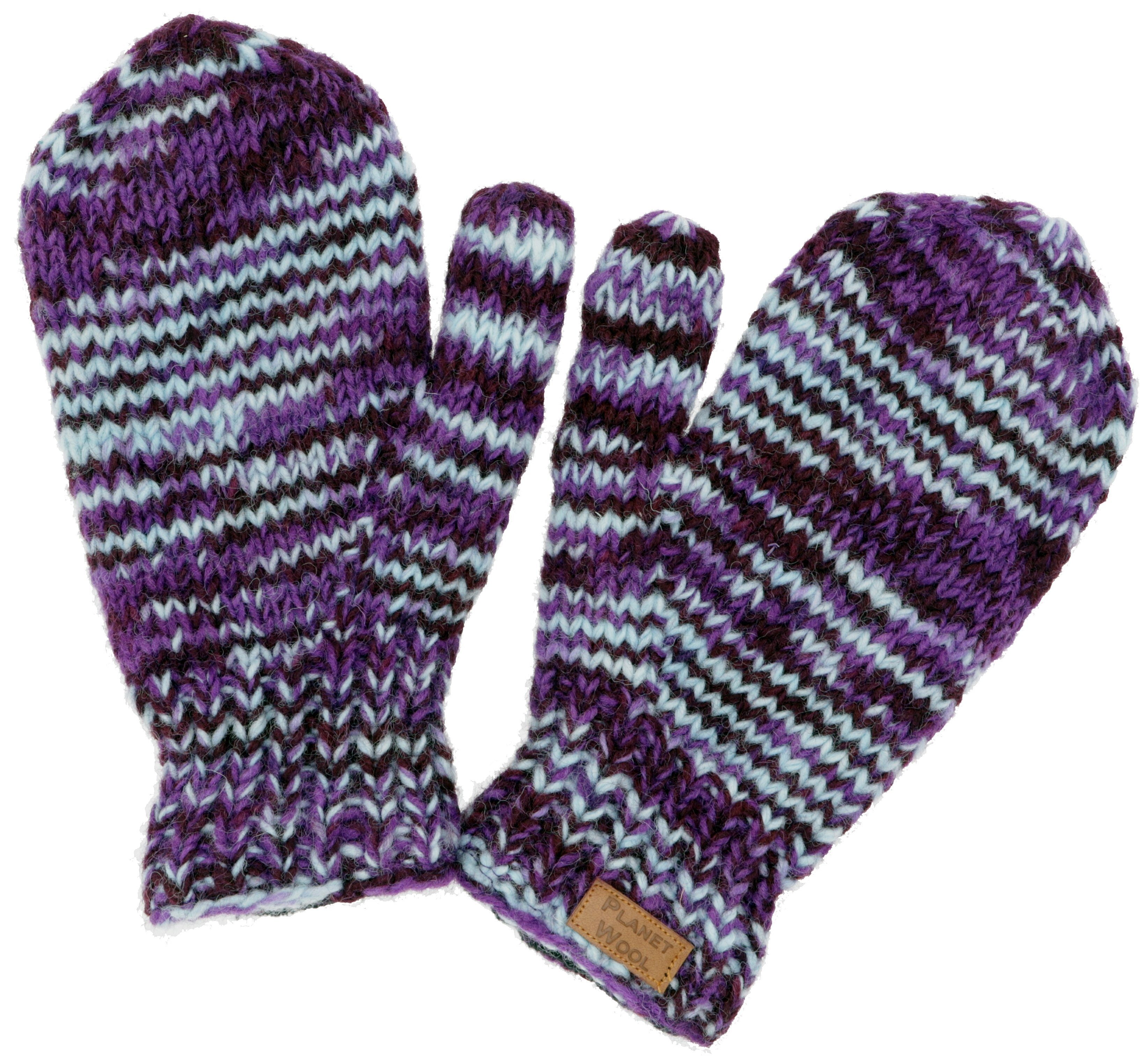 Fausthandschuhe, Guru-Shop Handgestrickte Strickhandschuhe Wollhandschuhe,.. lila/hellblau