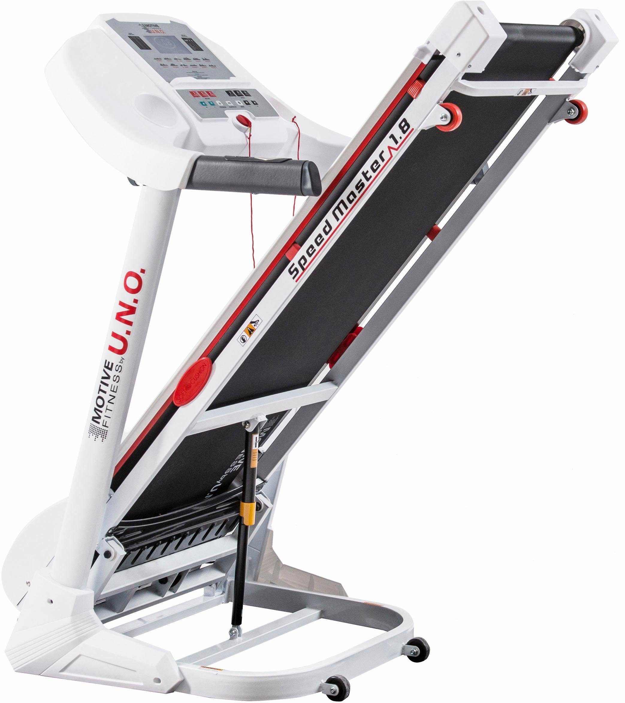 MOTIVE FITNESS by U.N.O. Laufband Speed Master 1.8 M (mit/ohne Unterlegmatte) (Multifunktions-LCD-Display), bis max. 18 km/h, klappbar, 120 kg max. Benutzergewicht