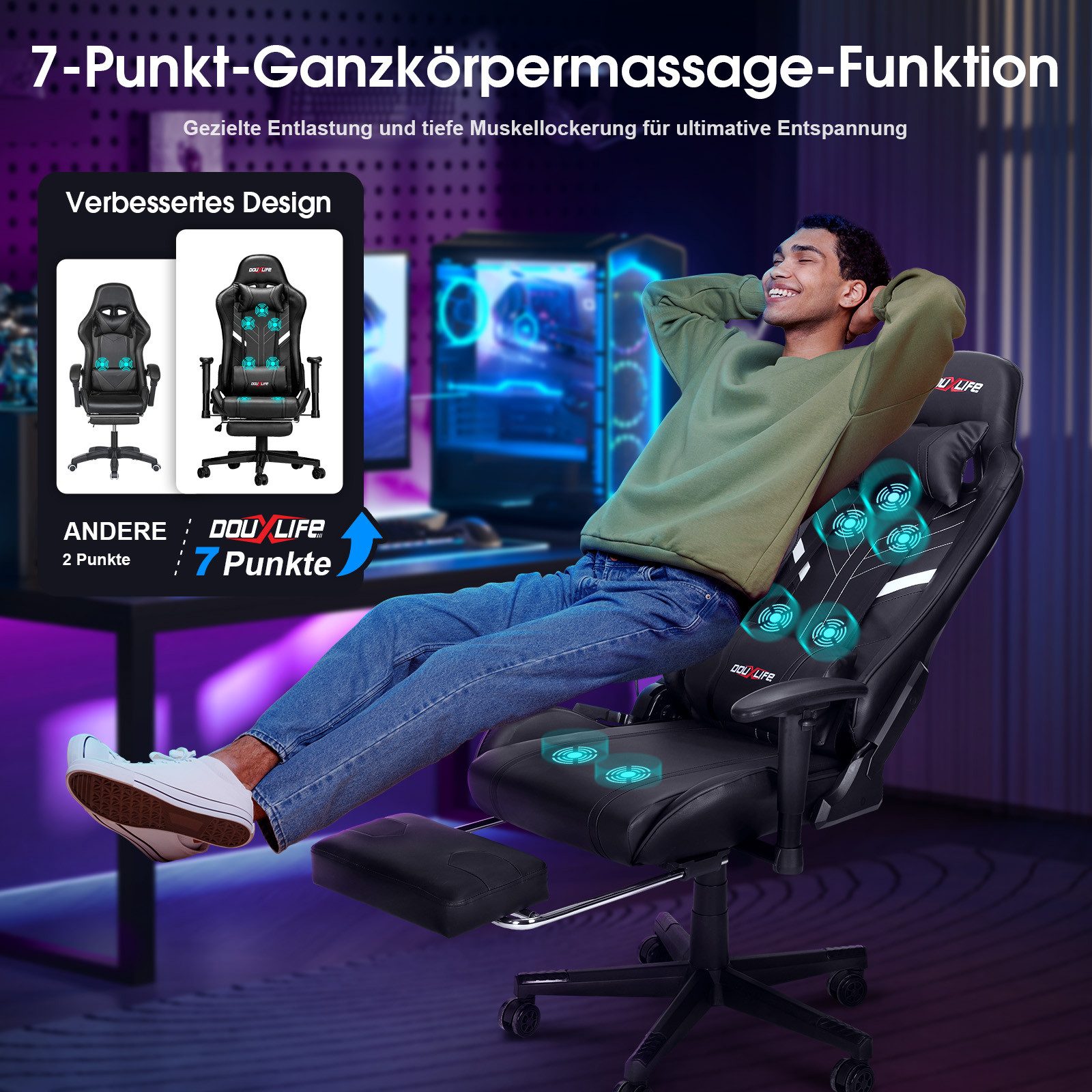 Douxlife Gaming-Stuhl (Ergonomischer Gaming Sessel mit Massagefunktion), 5 günstig online kaufen