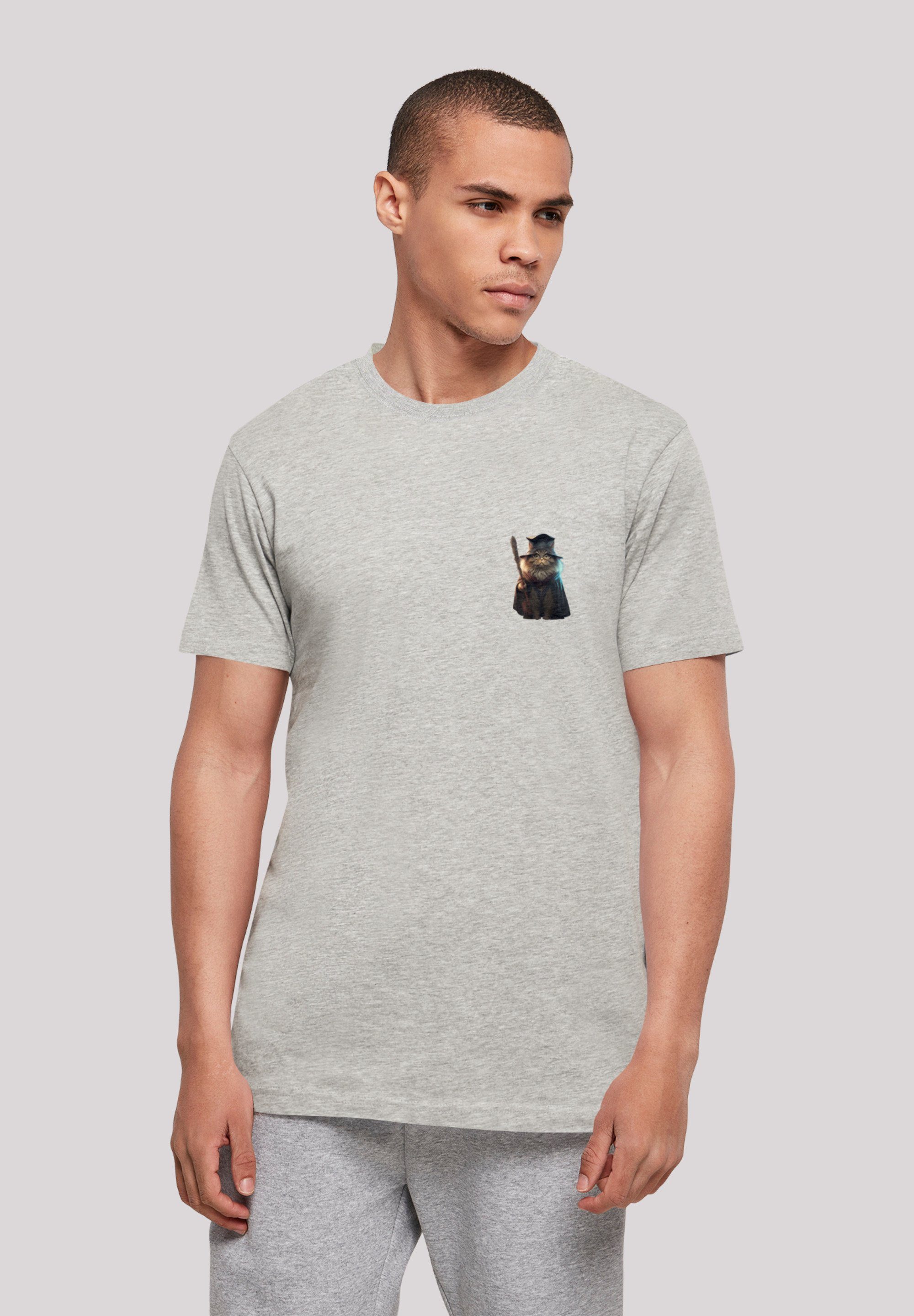 F4NT4STIC T-Shirt Wizard Cat TEE UNISEX Print heather grey