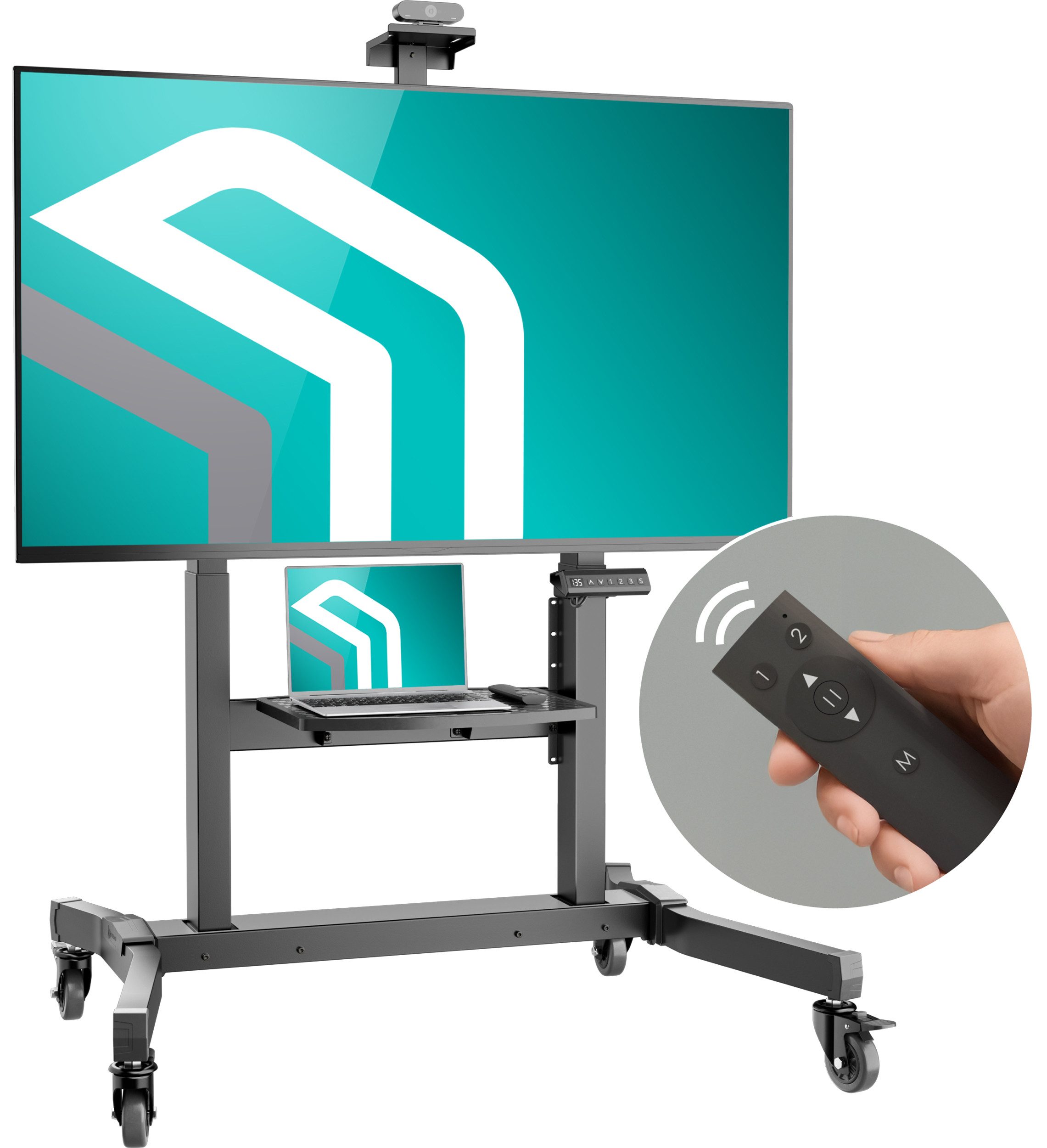 ONKRON TV-Ständer 50-100 Zoll, bis 120 kg, VESA 200x200-1000x600, TS1991E-B, (bis 100,00 Zoll, TV Ständer mit Motor, TV Ständer, elektrisch höhenverstellbar, rollbar, mit Ablage, Kabelmanagement)