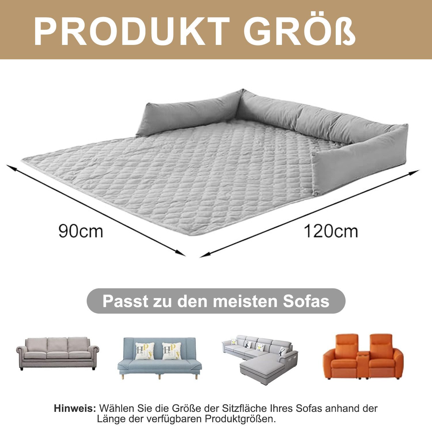 HEYHIPPO Hundematte Wasserdichte Sofakissen, Auto-Haustierkissen, karierte Hundematratzen, waschbares Haustierbett für Hunde und Katzen 90 x 120 cm, Hellgrau, Sofabezug, weicher waschbarer Möbelschutz, Katzen Hundeschlafmatte