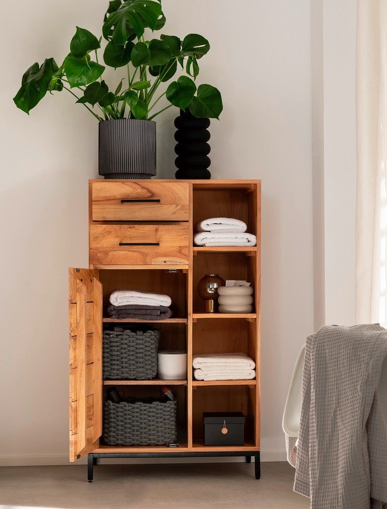 Main Möbel Midischrank Badmidischrank 67x116cm 'Albany' Akazie massiv lackiert
