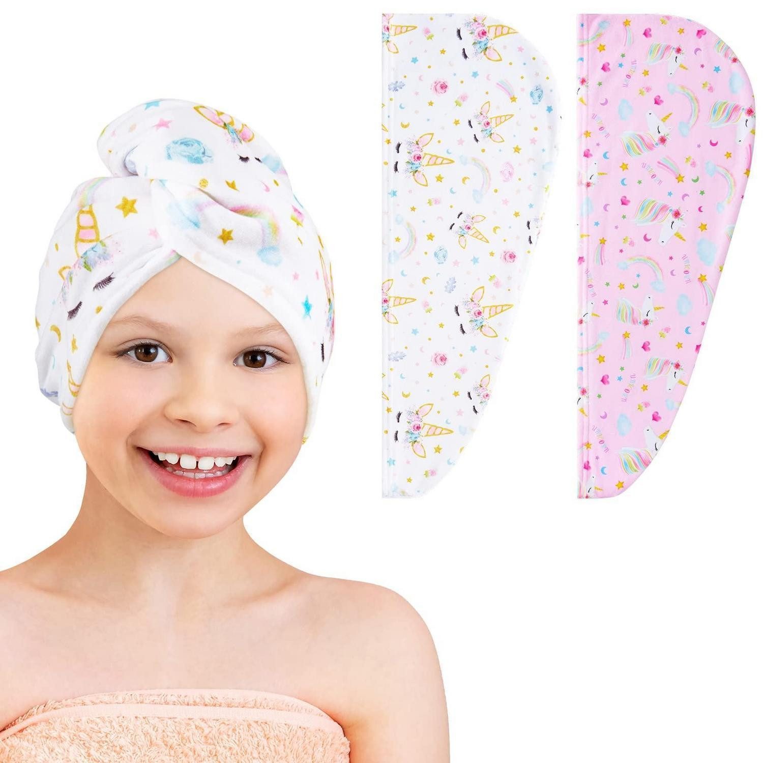 LuxusKollektion Turban-Handtuch Haarturban Mikrofaser Mädchen 2er Set Rosa/Weiß, (2-St)