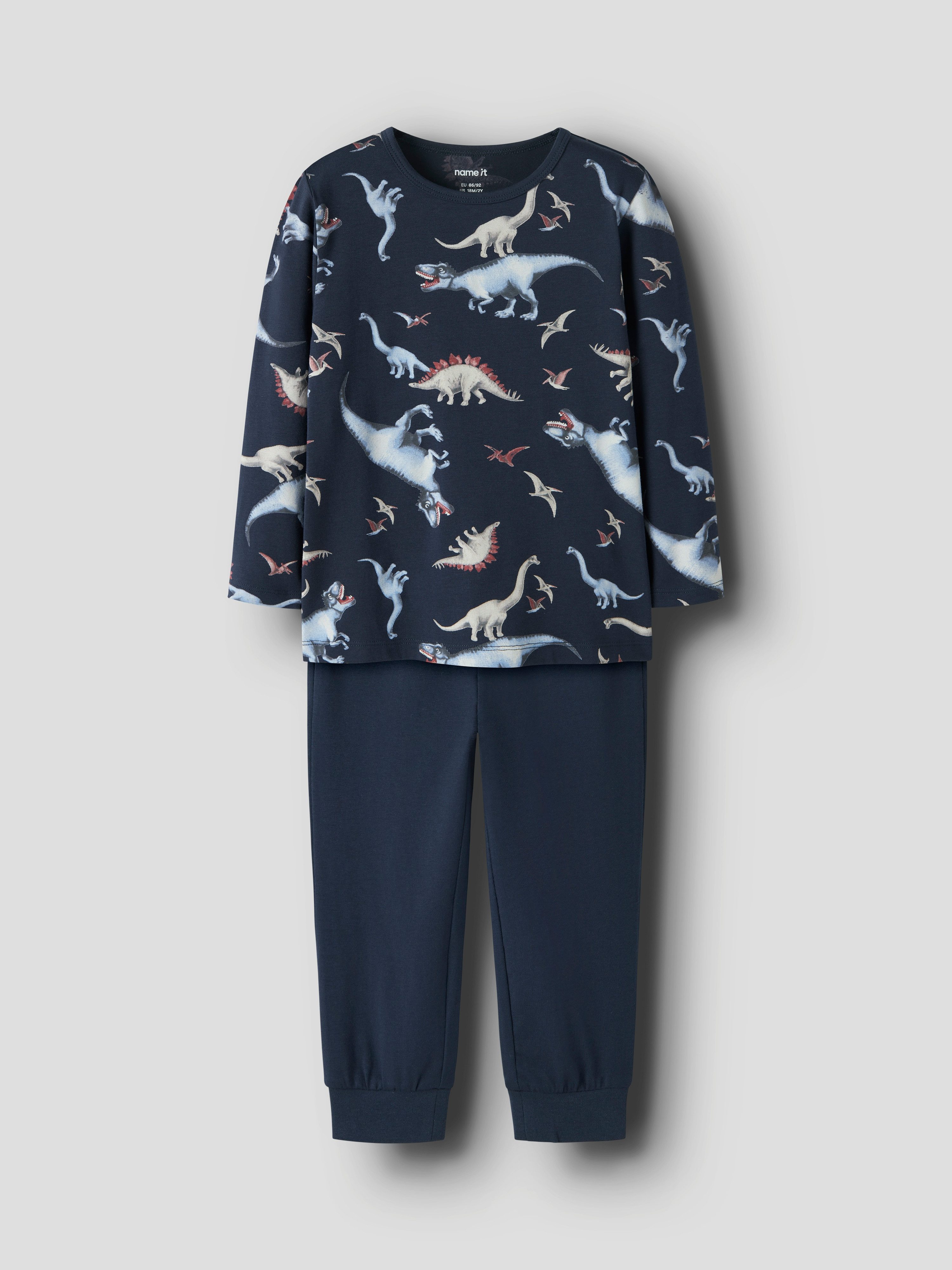 Name It Schlafanzug NMMNIGHTSET NAVY DINO NOOS (Set, 2 tlg) Baumwollmischung, Oberteil mit Dino Druck
