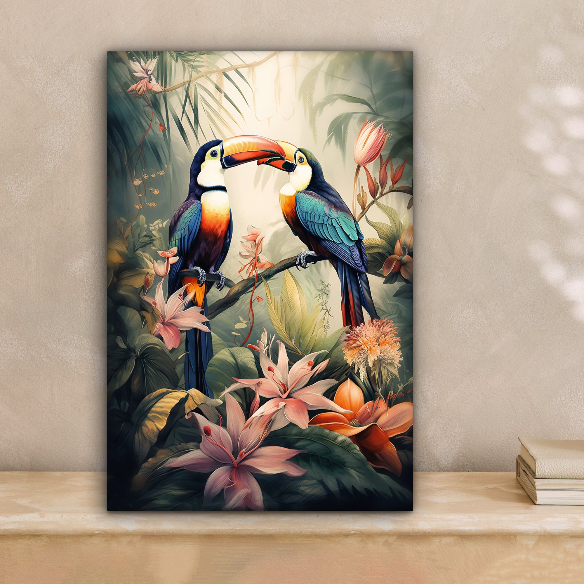 OneMillionCanvasses® Leinwandbild Tukan - Vögel - Blumen - Natur - Dschunge günstig online kaufen