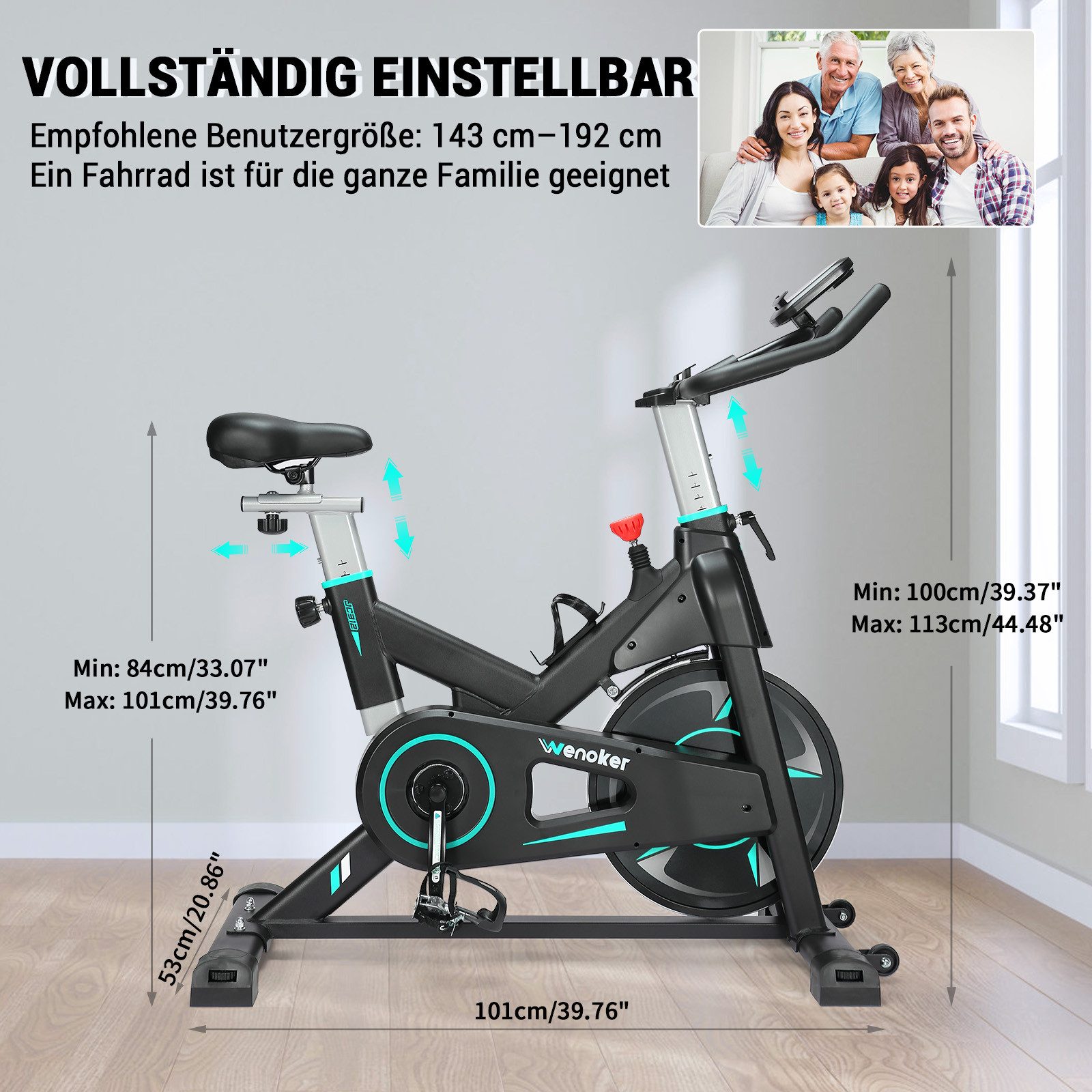Wenoker Heimtrainer Fahrrad mit App,Magnetwiderstand Stationäres Fahrrad für Zuhause, mit Flüsterleise,Schweres Schwungrad und LCD-Monitor Bis 160KG