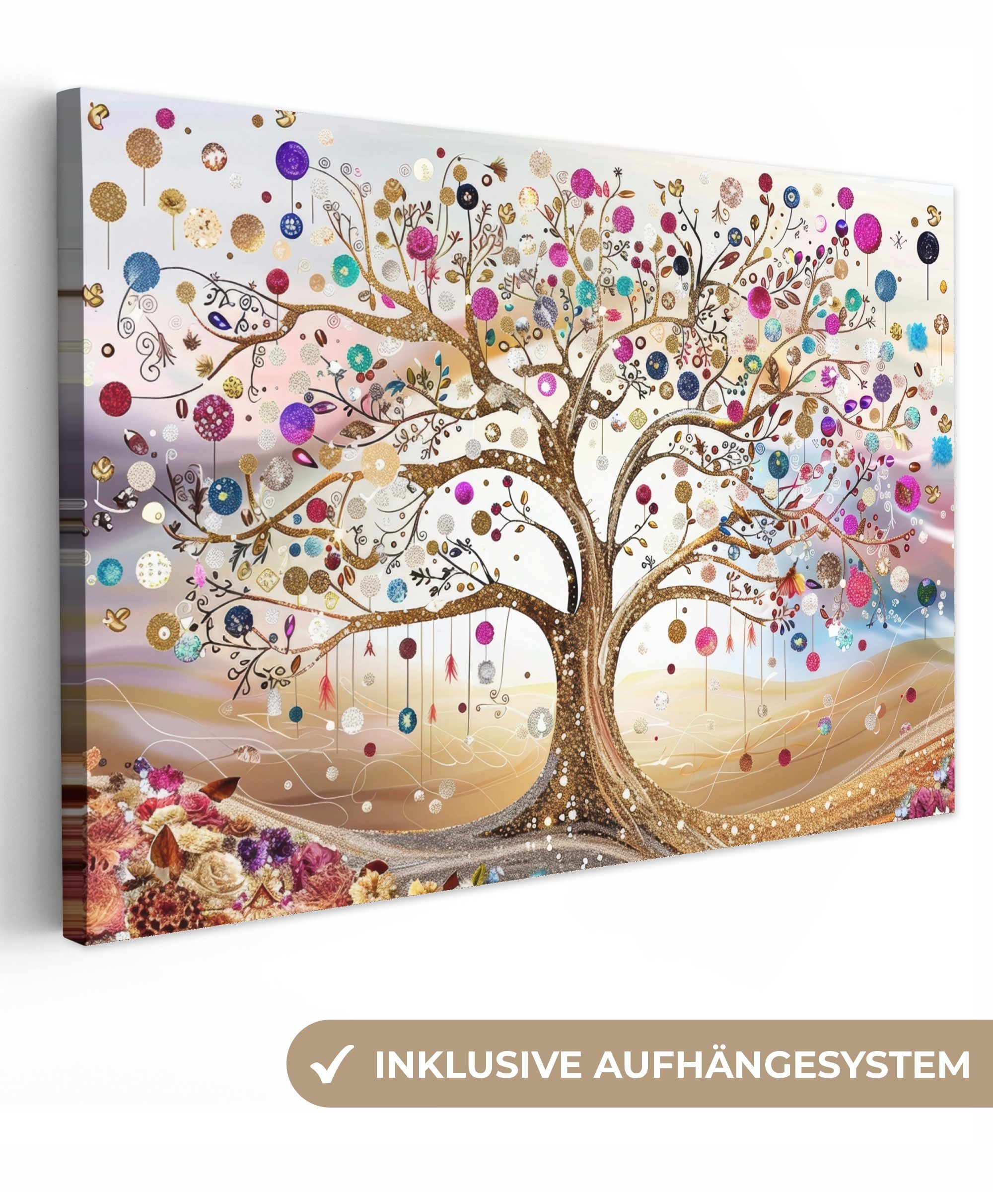 Leinwandbild Baum des Lebens - Gold - Bunt - Abstrakt - Ästhetisch