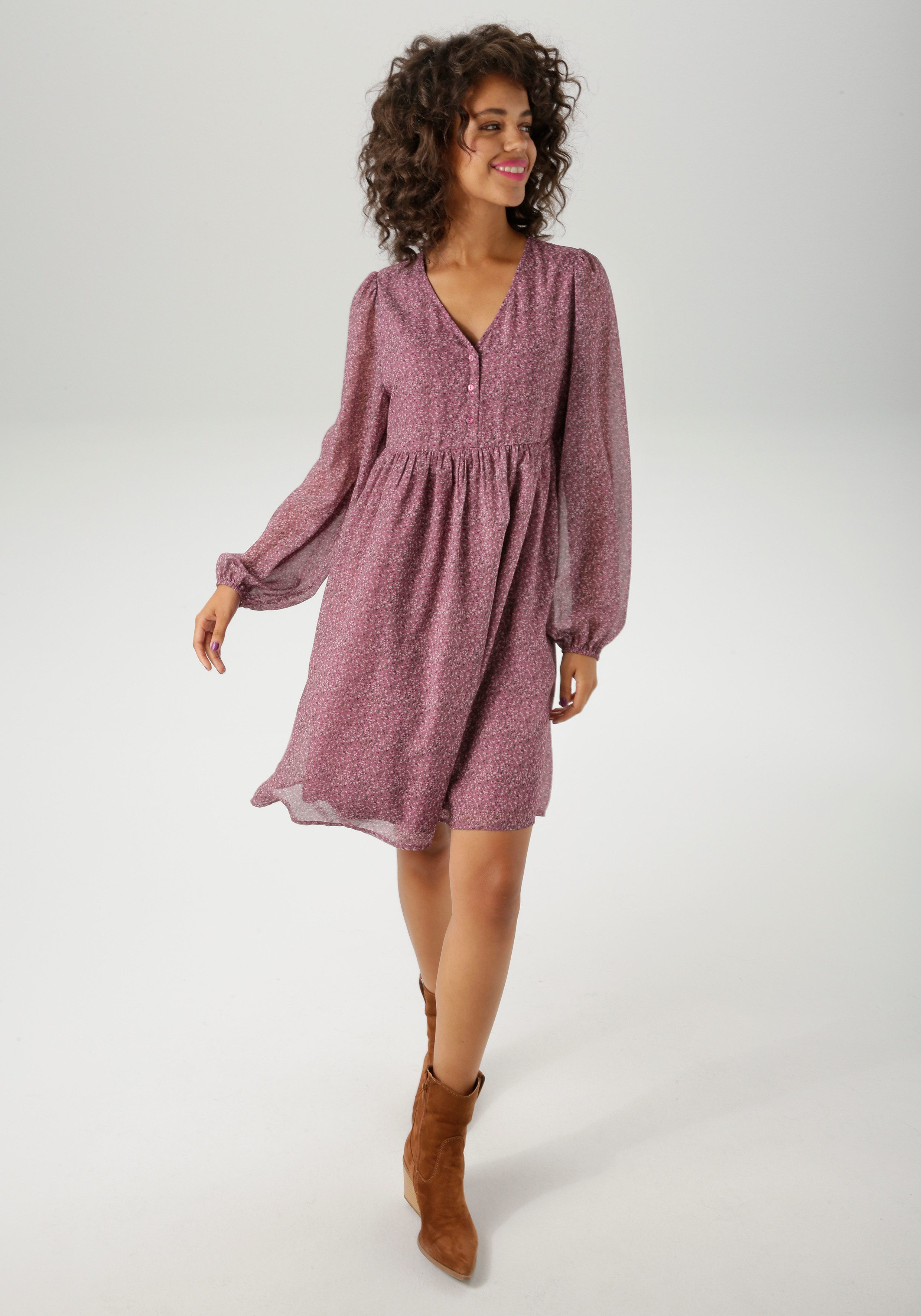 Aniston CASUAL Blusenkleid mit kleinem, grafischen Alloverdruck günstig online kaufen