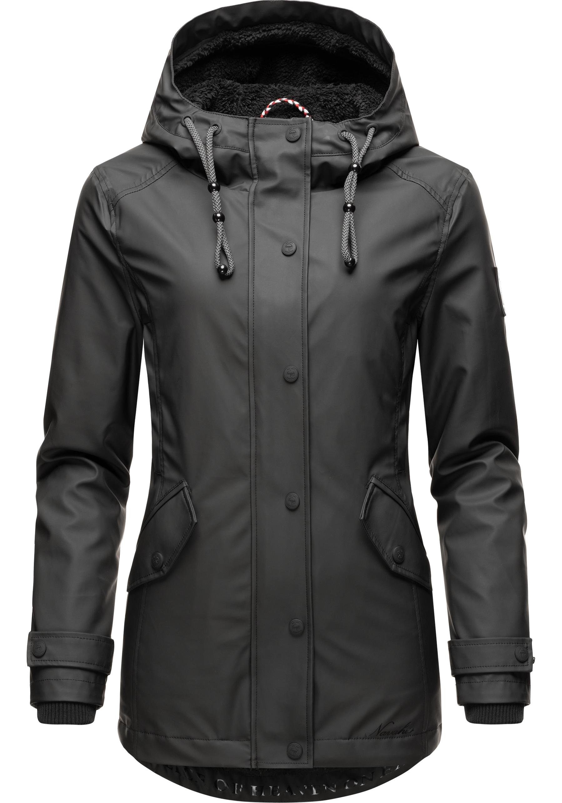 Navahoo Regenjacke Outdoorjacke stylische mit Teddyfell Lindraa wasserdichte schwarz