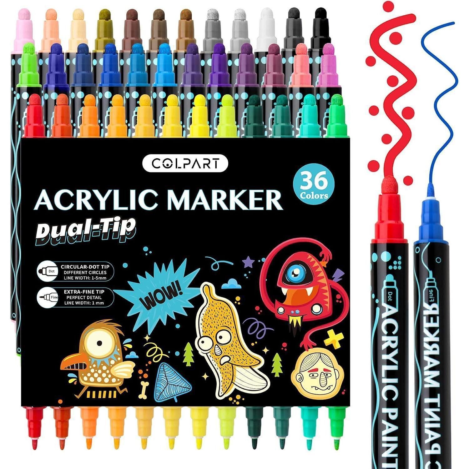 colpart Marker Acrylstifte Wasserfest 36 Acrylfarben Stifte Dual Tip Permanent