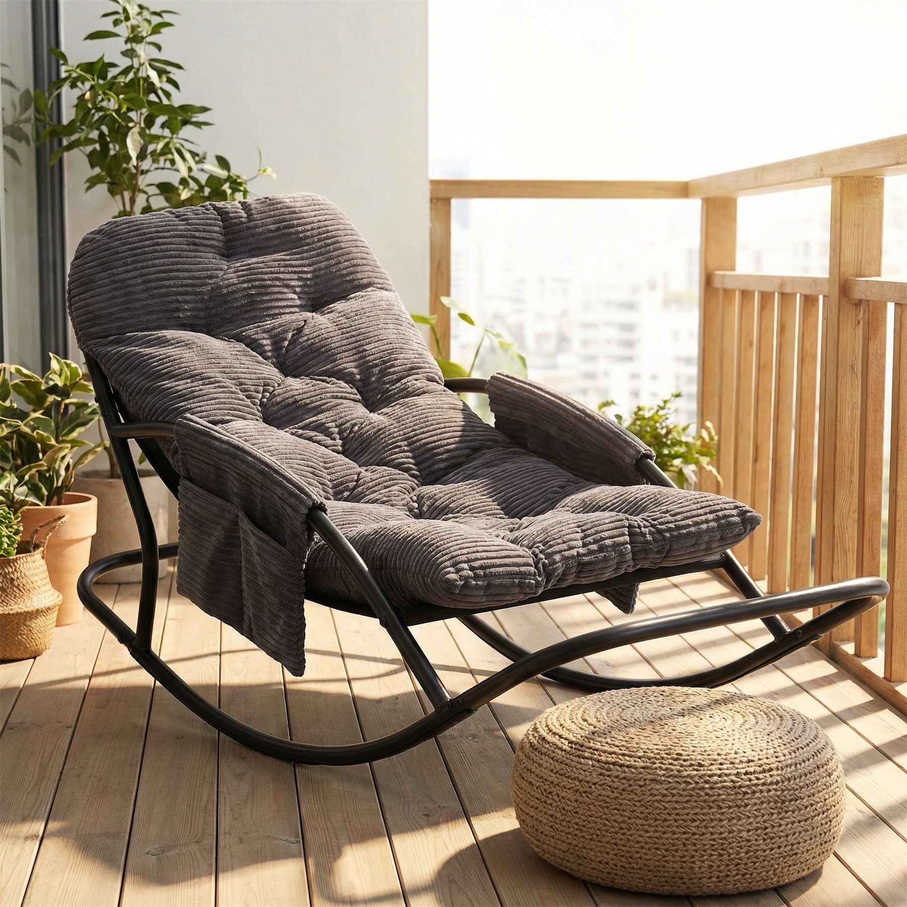 HomeMiYN Schaukelsessel Schaukelstuhl Schaukelsessel mit Kissen – Relaxsessel bis 120 kg