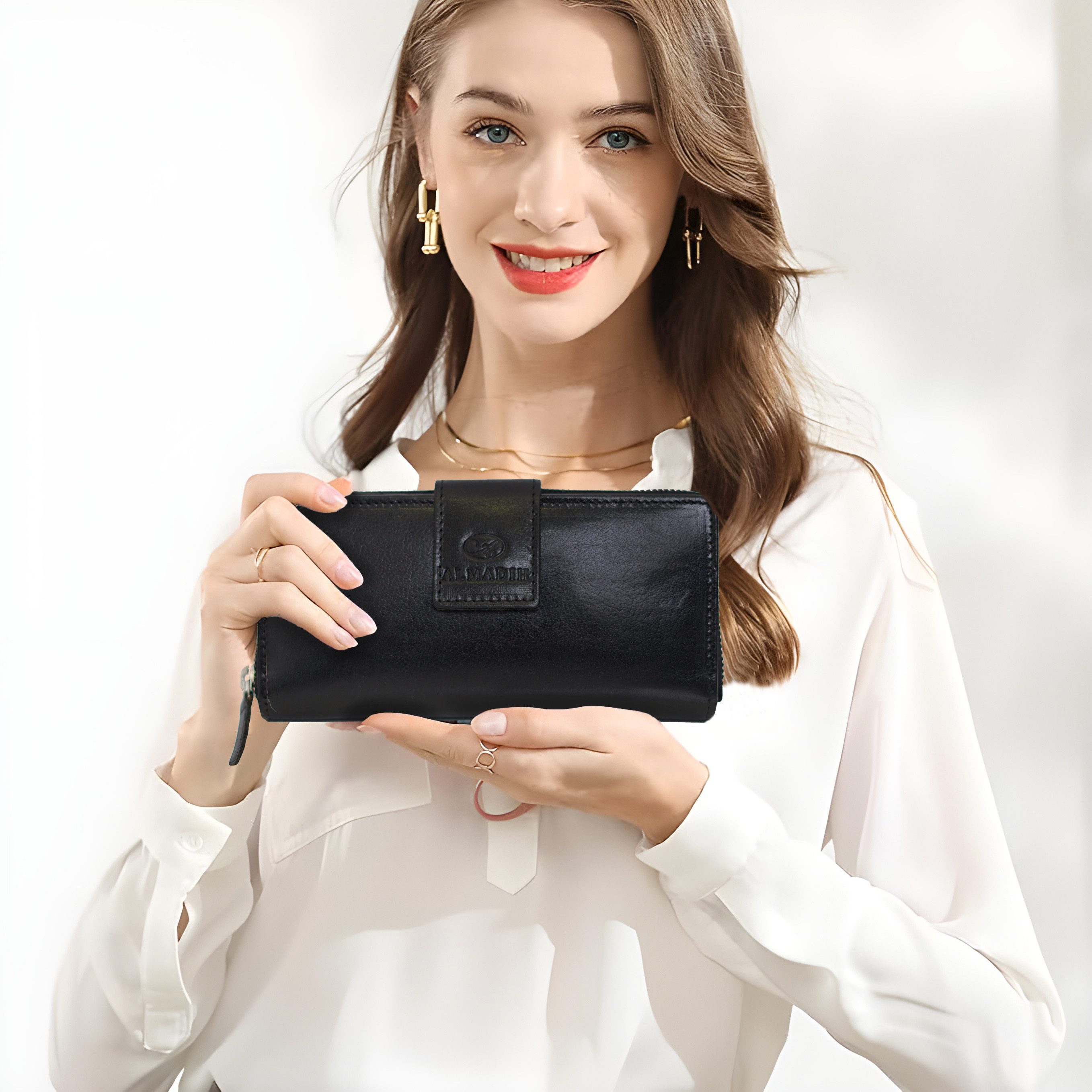 ALMADIH Geldbörse Damen leder mit 26 Kartenfächer Portemonnaie MILA mit Han günstig online kaufen