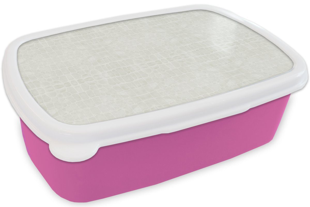 Lederdruck Kinder, Brotdose - (2-tlg), Weiß rosa Lunchbox MuchoWow Tierdruck, Kunststoff, für Erwachsene, Kunststoff Mädchen, Snackbox, - Brotbox