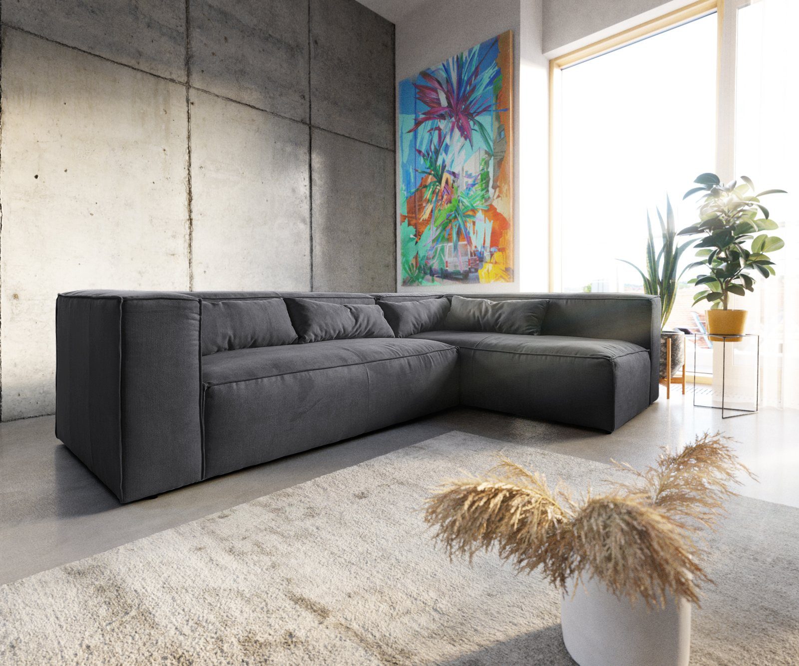 DELIFE Ecksofa Brom, Graphite 267x173 cm Ottomane variabel Ecksofa günstig online kaufen