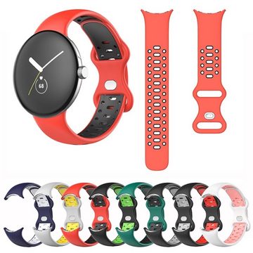 Wigento Smartwatch-Armband Für Google Pixel Watch 1 + 2 Silikon Armband Größe M Schwarz / Rot