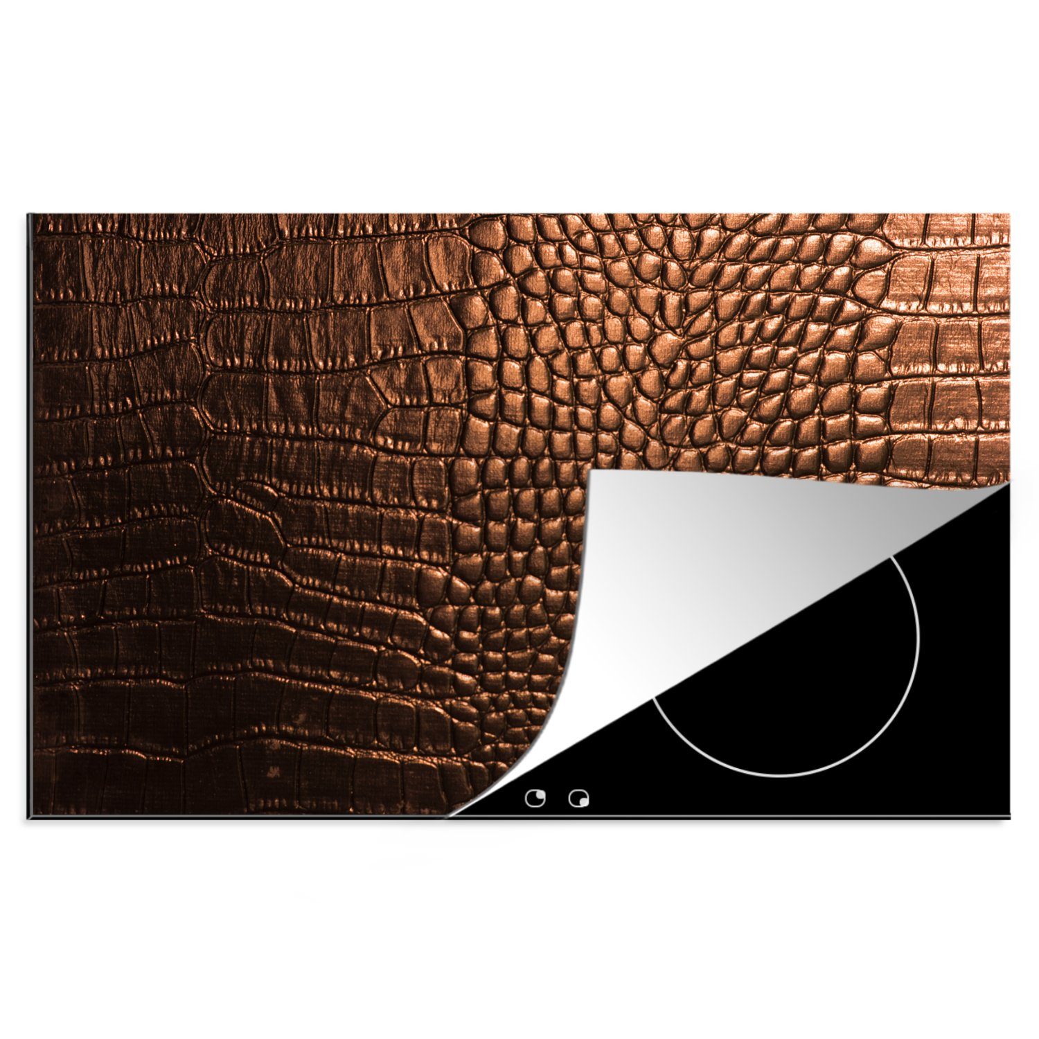 MuchoWow Herdblende-/Abdeckplatte Das braune Leder eines Krokodils, Vinyl, (1 tlg), 81x52 cm, Induktionskochfeld Schutz für die küche, Ceranfeldabdeckung