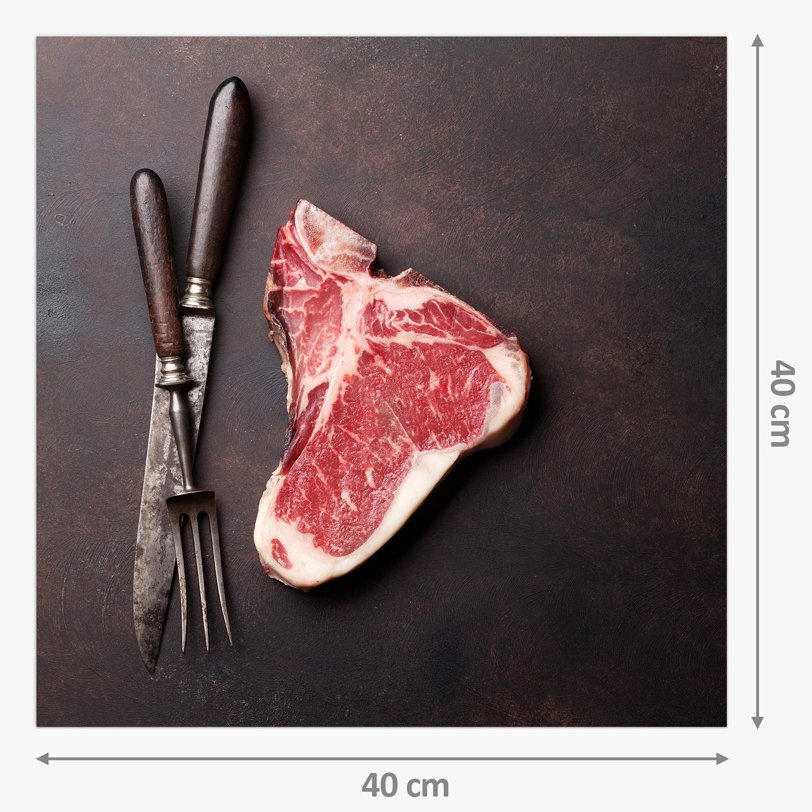 Primedeco Küchenrückwand Küchenrückwand Motiv T-Bone Rohes Glas mit Spritzschutz Steak