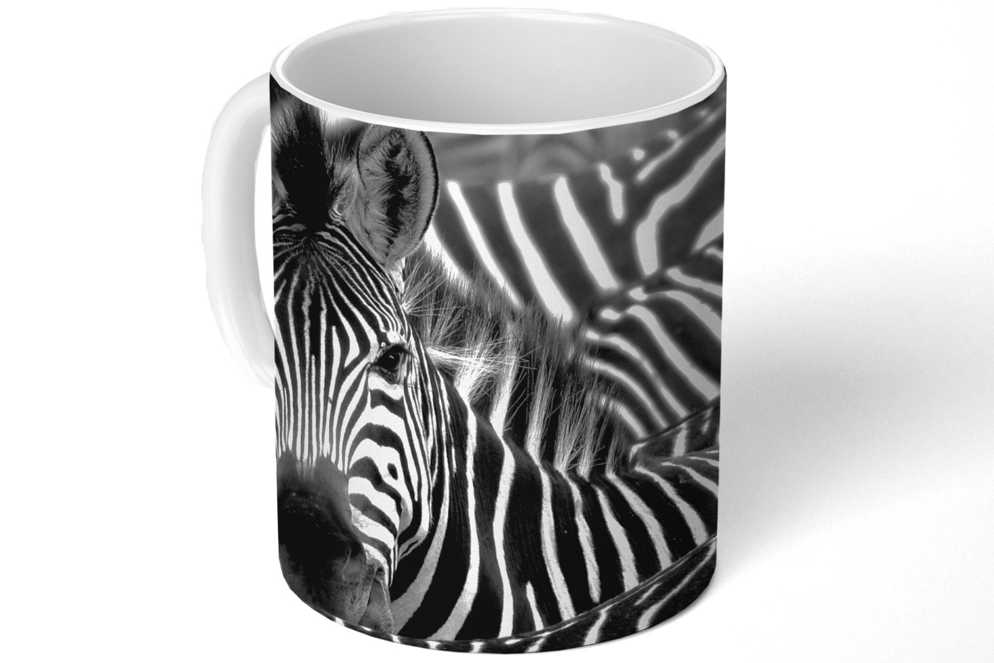 schwarz-weiß Becher, Geschenk Zebra Keramik, Fotodruck, Teetasse, Kaffeetassen, Teetasse, Tasse MuchoWow