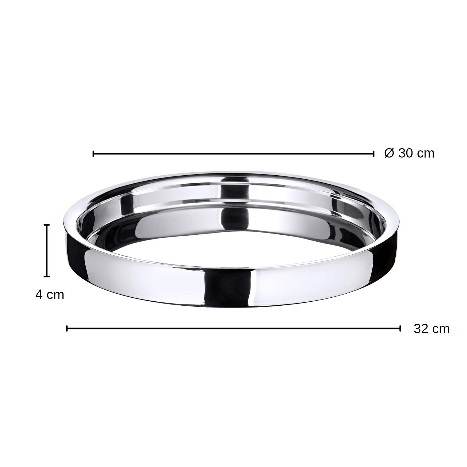 EDZARD Dekotablett Alaska, Dekotablett, rund, Edelstahl, hochglanzpoliert, Ø 32 cm