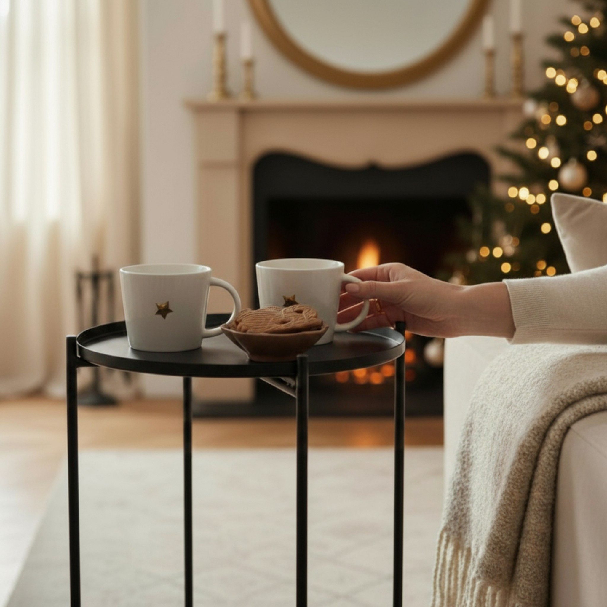 Meinposten Beistelltisch Couchtisch Telefontisch rund 28x48 cm schwarz creme weiß (1-St)