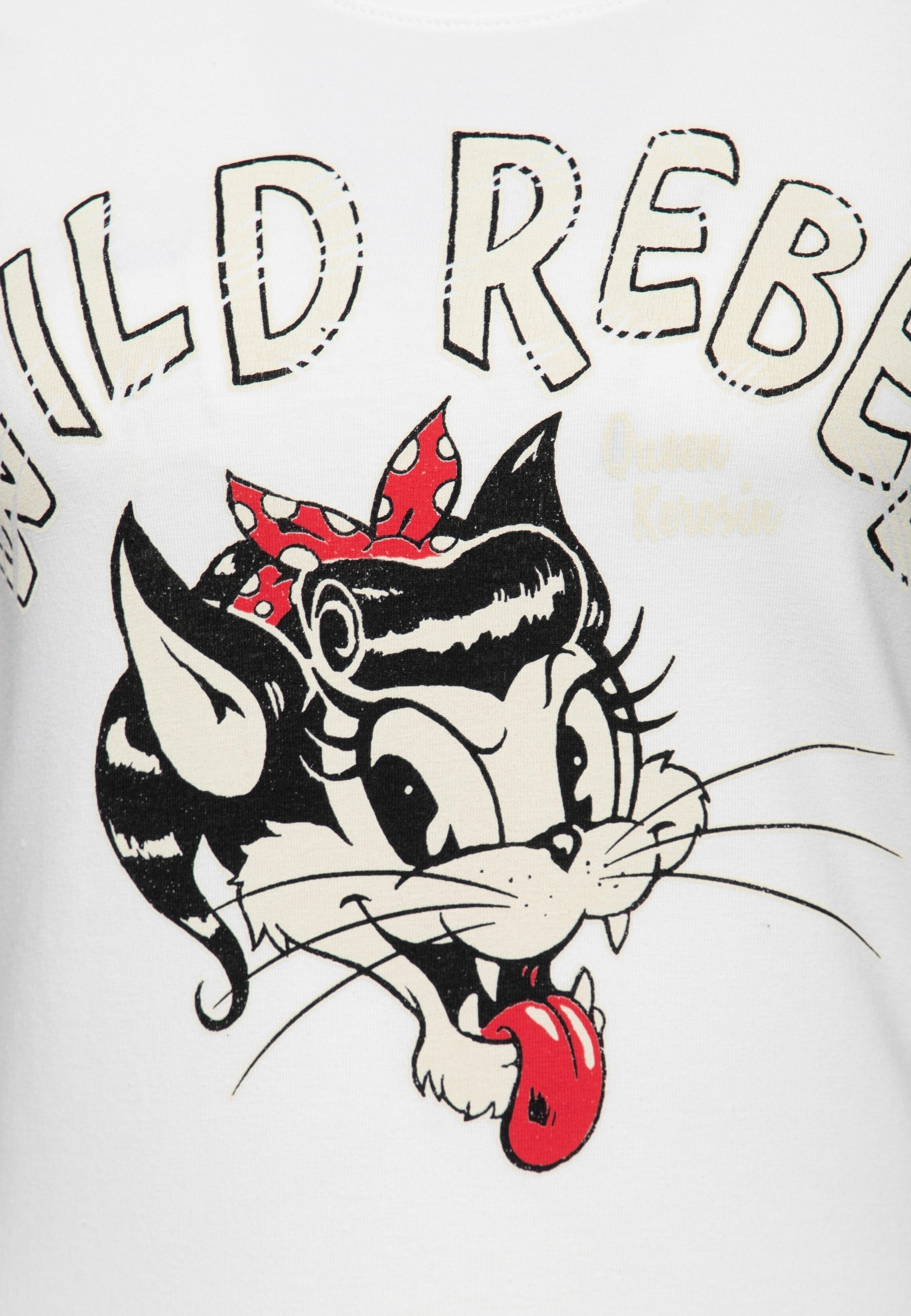Cartoon QueenKerosin mit Wild Rebel offwhite Print Kurzarmshirt