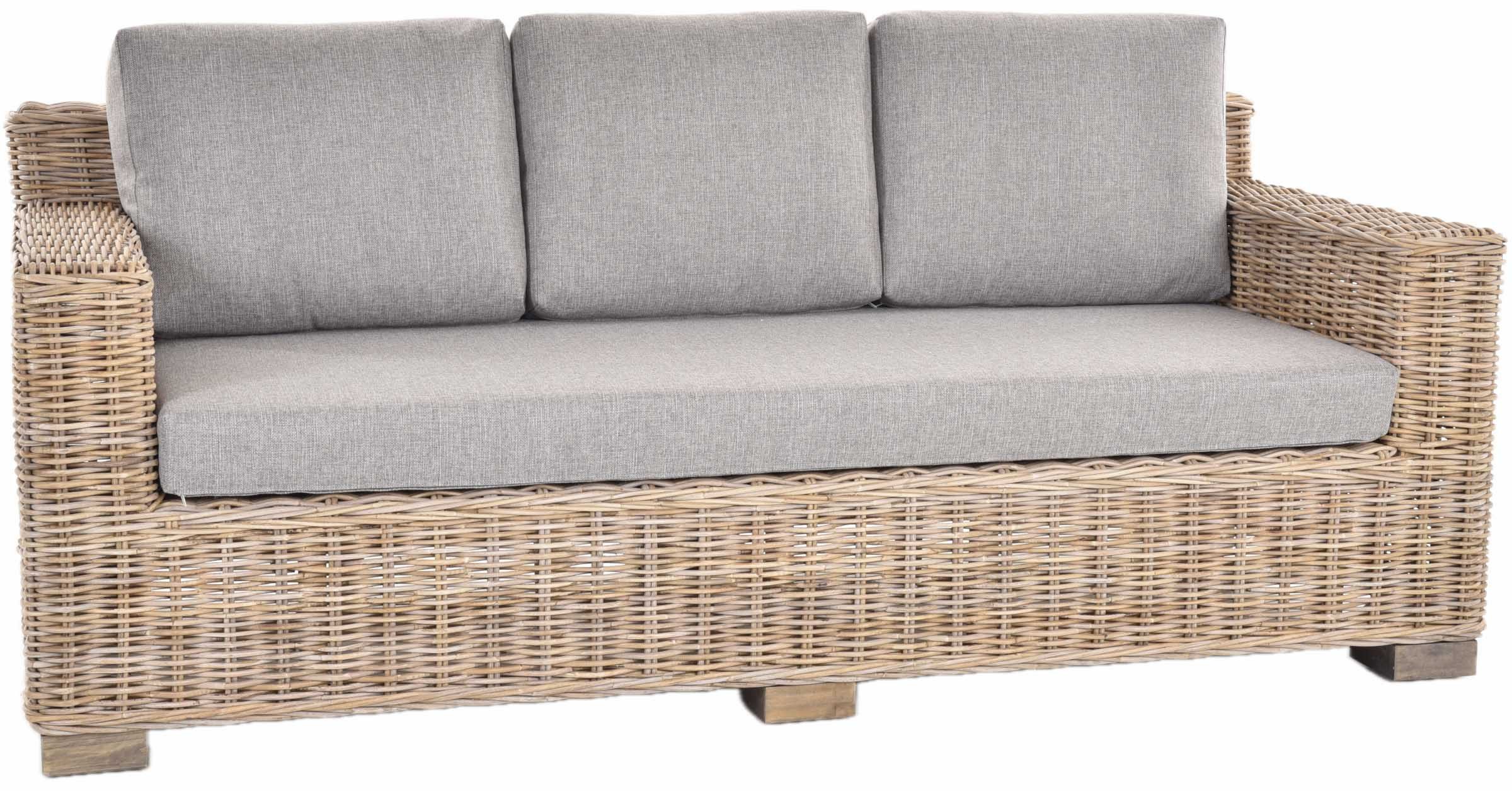 Krines Home Loungesofa Modernes Wohnzimmer Rattan-Sofa 3-Sitzer kubisch Natur inkl. Polster, Liegesofa Wohnzimmer Couch Rattansofa Sofa