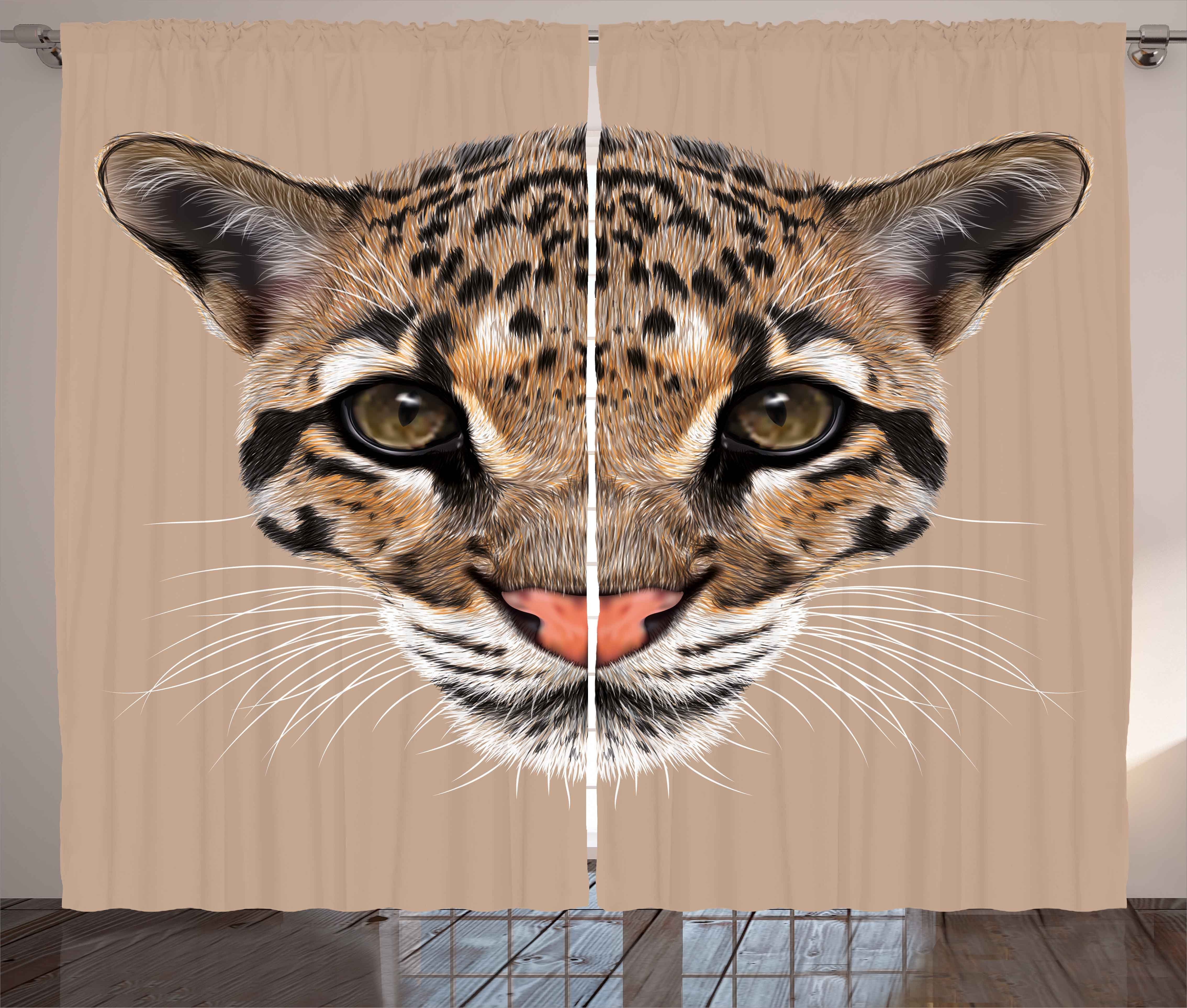 und Haken, Abakuhaus, mit Tier Schlafzimmer Baby-Leopard-wilde Schlaufen Gardine Vorhang Kräuselband