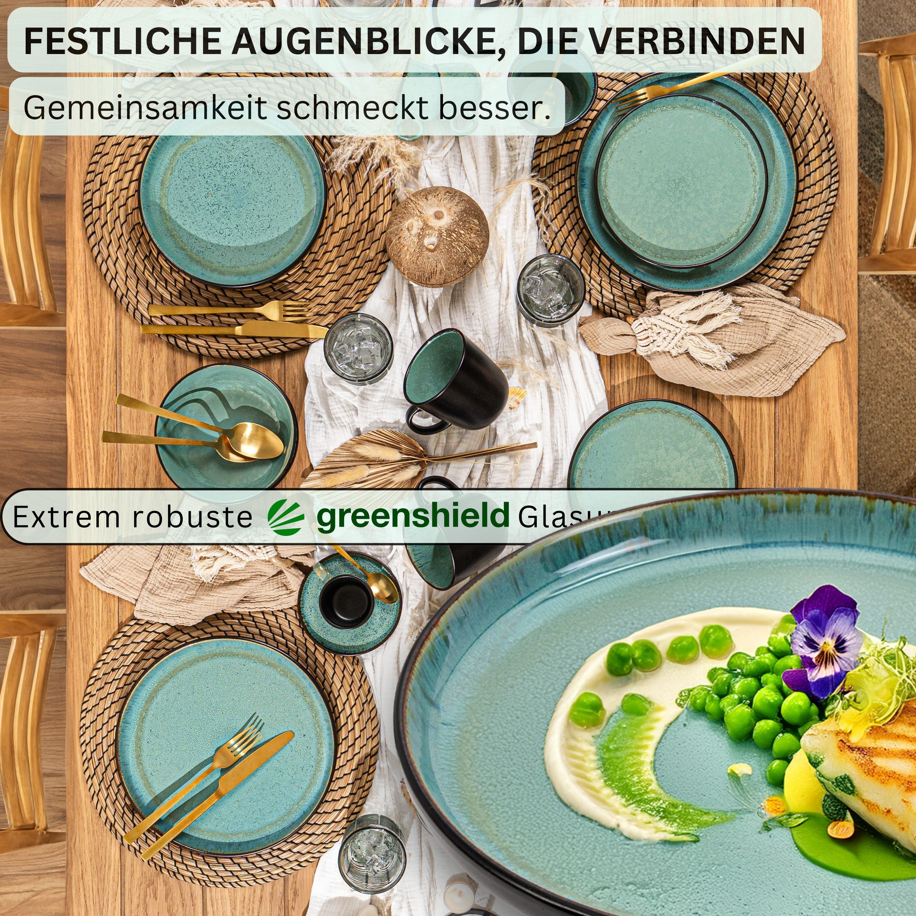 SÄNGER Tafelservice Fiji Geschirrset, Grün Schwarz (30-tlg), 6 Personen, Steingut, Handmade, Erweiterbar, VALUE COLLECTION – Bild 3 von 5