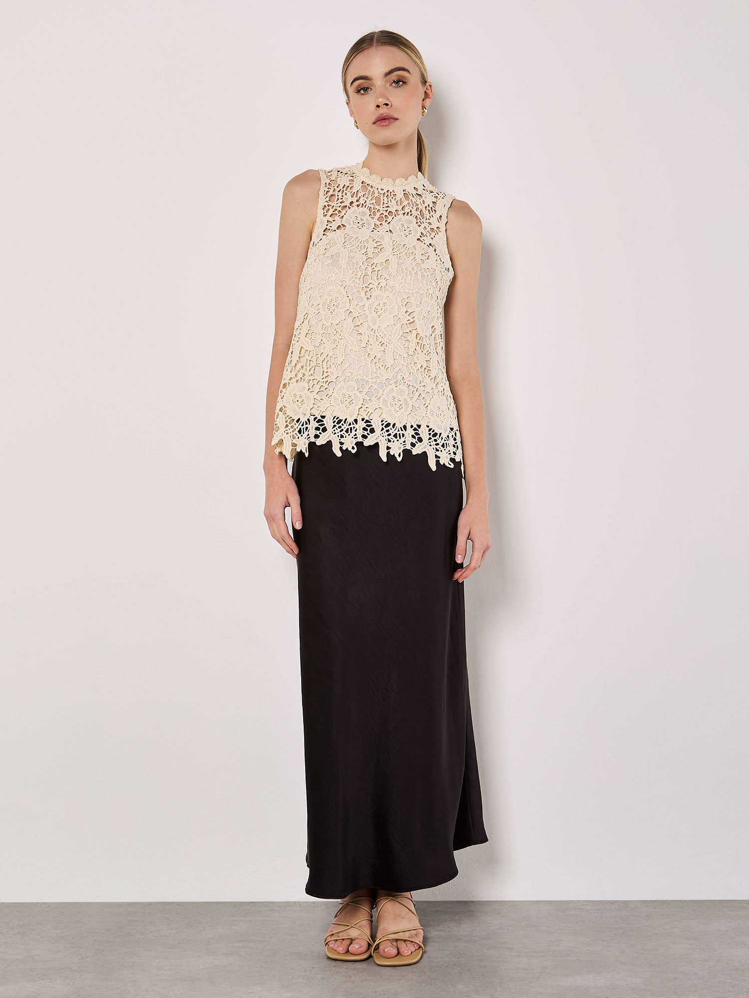 Apricot Spitzentop elegantes Top in Unifarben