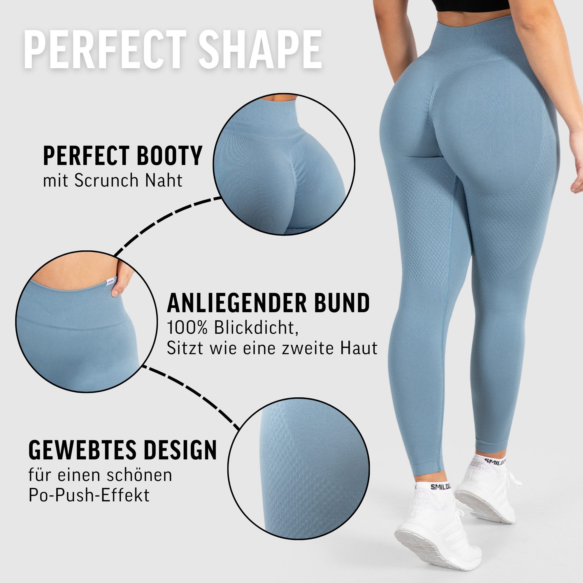 Smilodox Leggings Amaze Scrunch Pro, High Waist Booty Scrunch Yoga & Fitnesshose Shaped Fit Squatproof Push Up Trainingshose Gym Alltag Figurformend – Bild 5 von 5