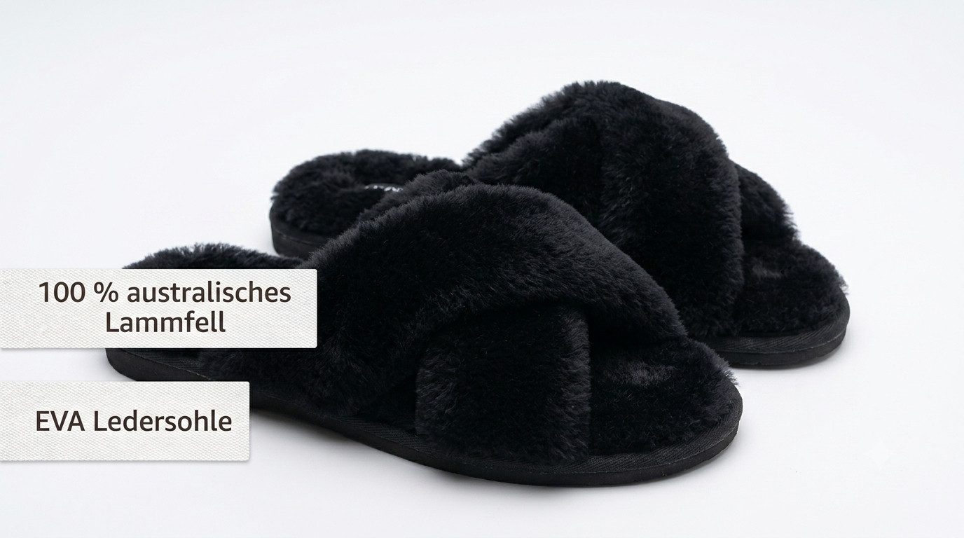 LIRA Deko Damen Pantoffel Schlappen Crossover 100% australisches Schaffell Hausschuh Echtleder EVA Gummi Ledersohle robust