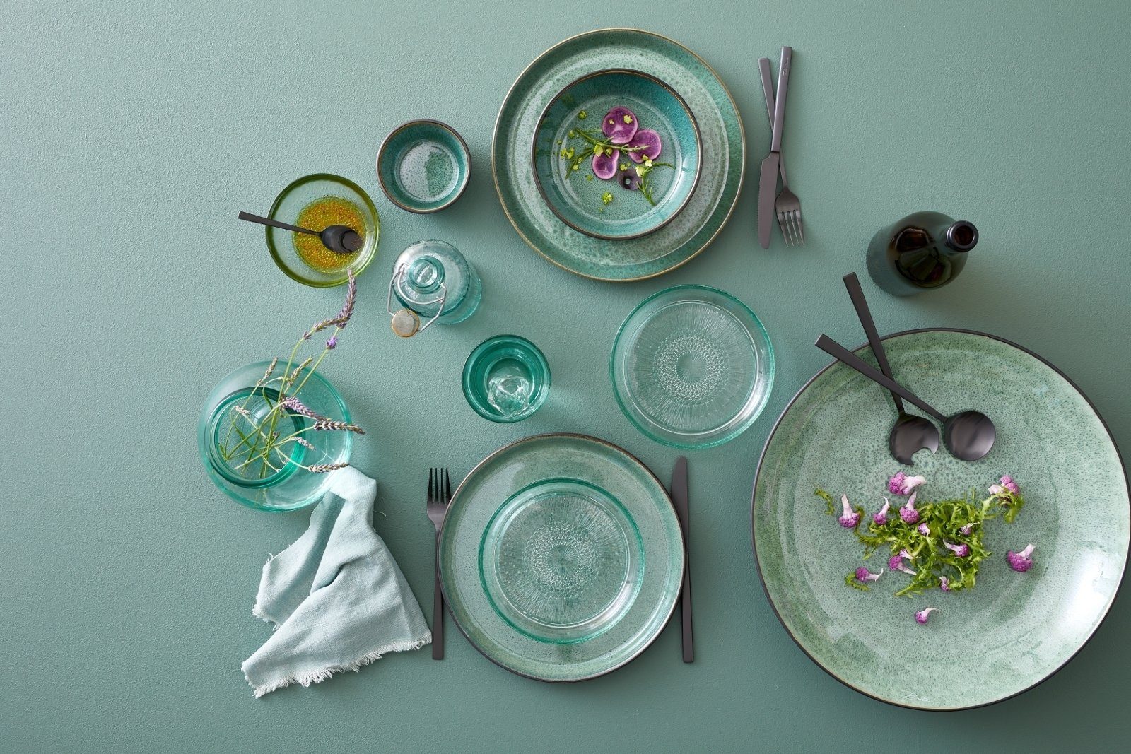 Bitz Schale Bowl black / green 18 cm, Steinzeug, (Bowls), Suppenschale 18 cm Steinzeug Schwarz/Grün