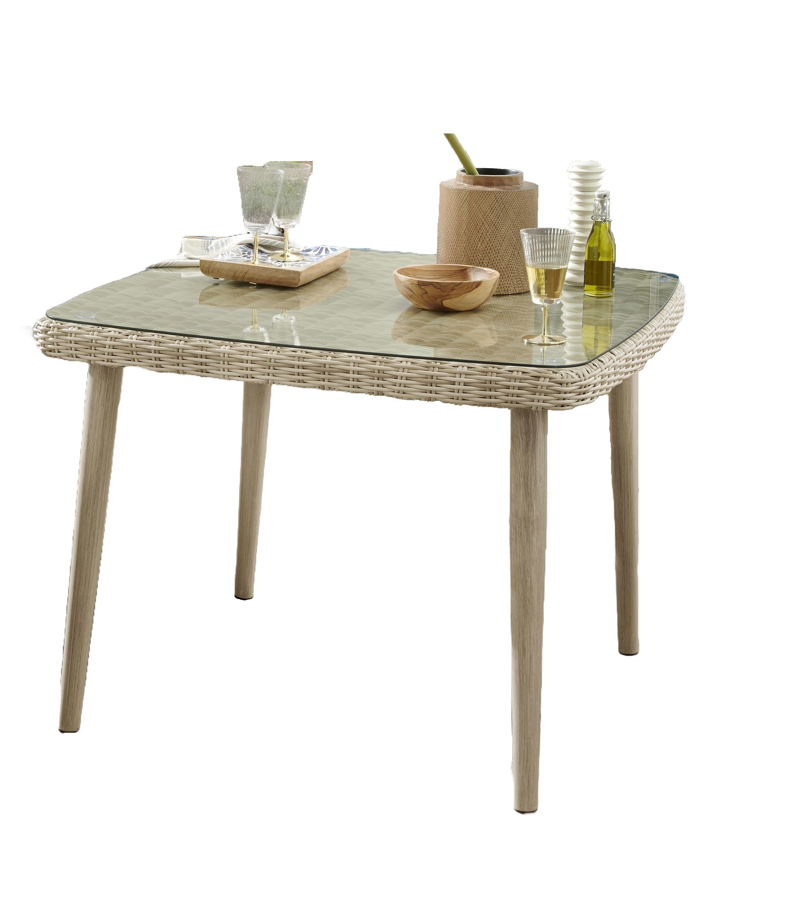 Destiny Gartentisch CORREDA, 100x100x75cm, aufgelgegte Glasplatte