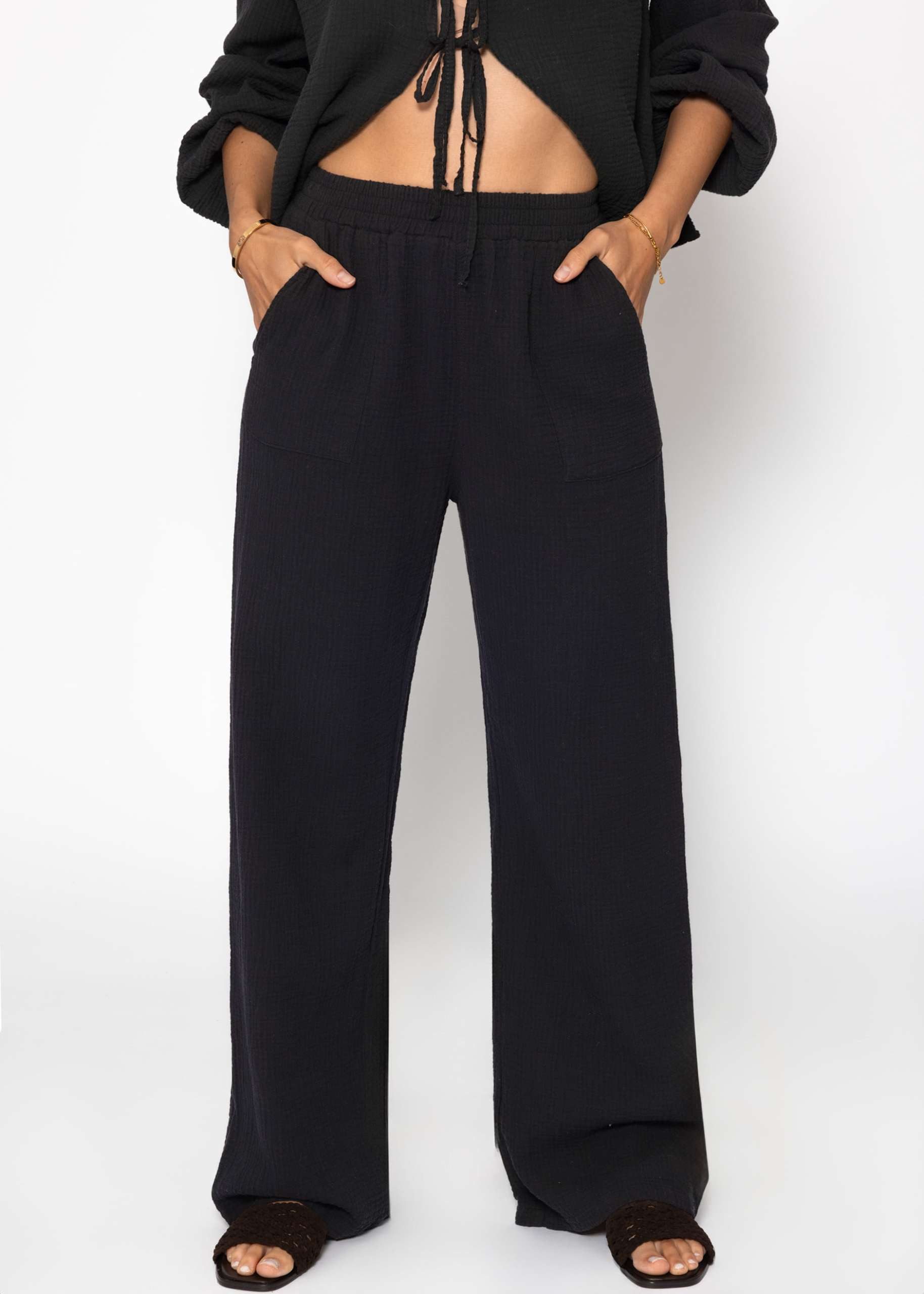 SASSYCLASSY Stoffhose Musselin Hose Damen aus Baumwolle Musselinhose lang m günstig online kaufen