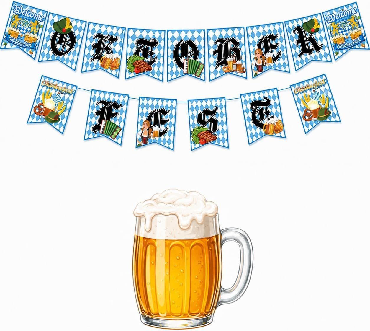 FELIXLEO Flagge 15 Stück Oktoberfest Girlande Bayern Partydeko Blau Weiß Set (1-St)