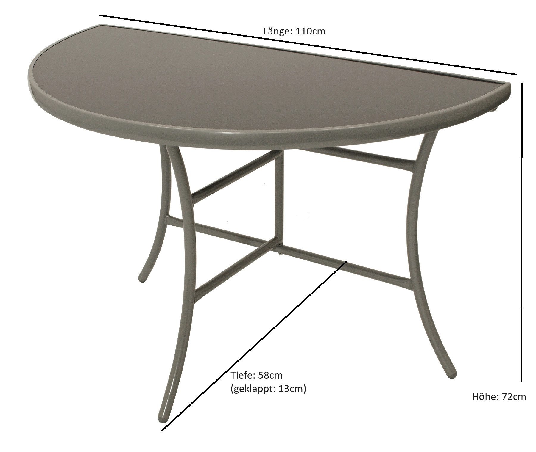 DEGAMO Gartentisch Palermo (1-St), halbrund 58x110cm, Aluminium / Metall silbergrau, Glas grau