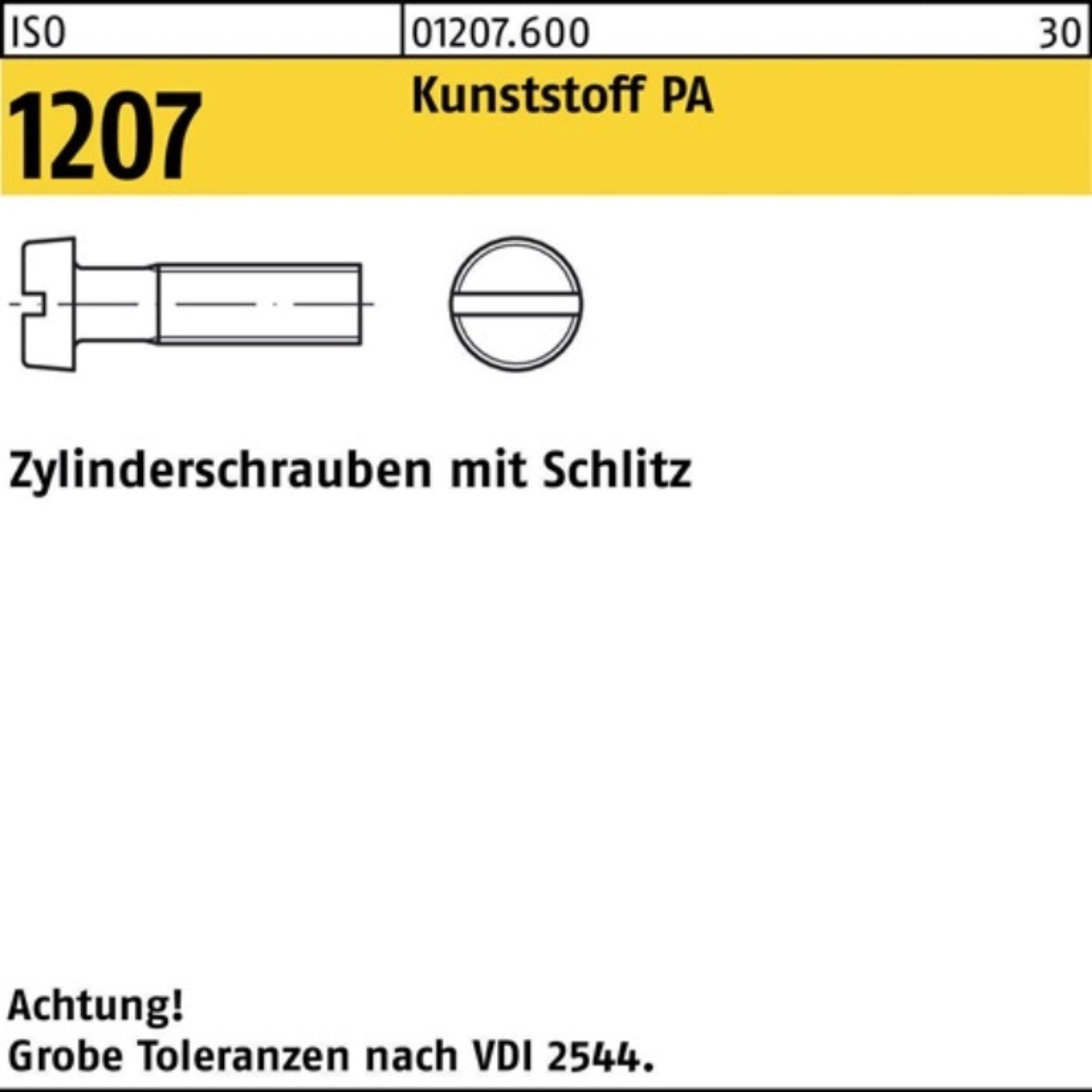 Polyamid 200er 1207 Zylinderschraube Reyher 8 200 Pack ISO M6x Schlitz Stück Zylinderschraube