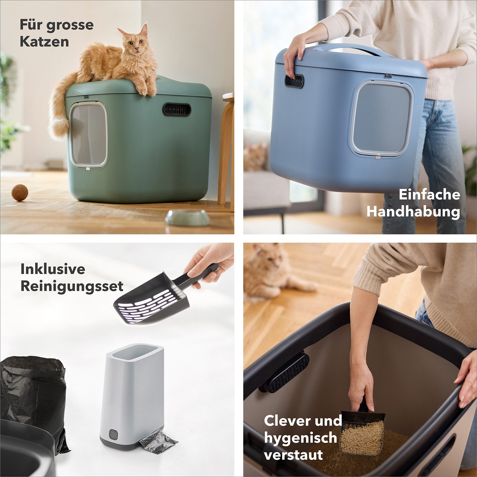 ROTHO Katzentoilette Katzenklo Bea XL mit Schwingtür – ideal für große Katzenrassen, Inkl. Schaufel und 4 Aktivkohlefilter gegen Gerüche, Magnetklappe