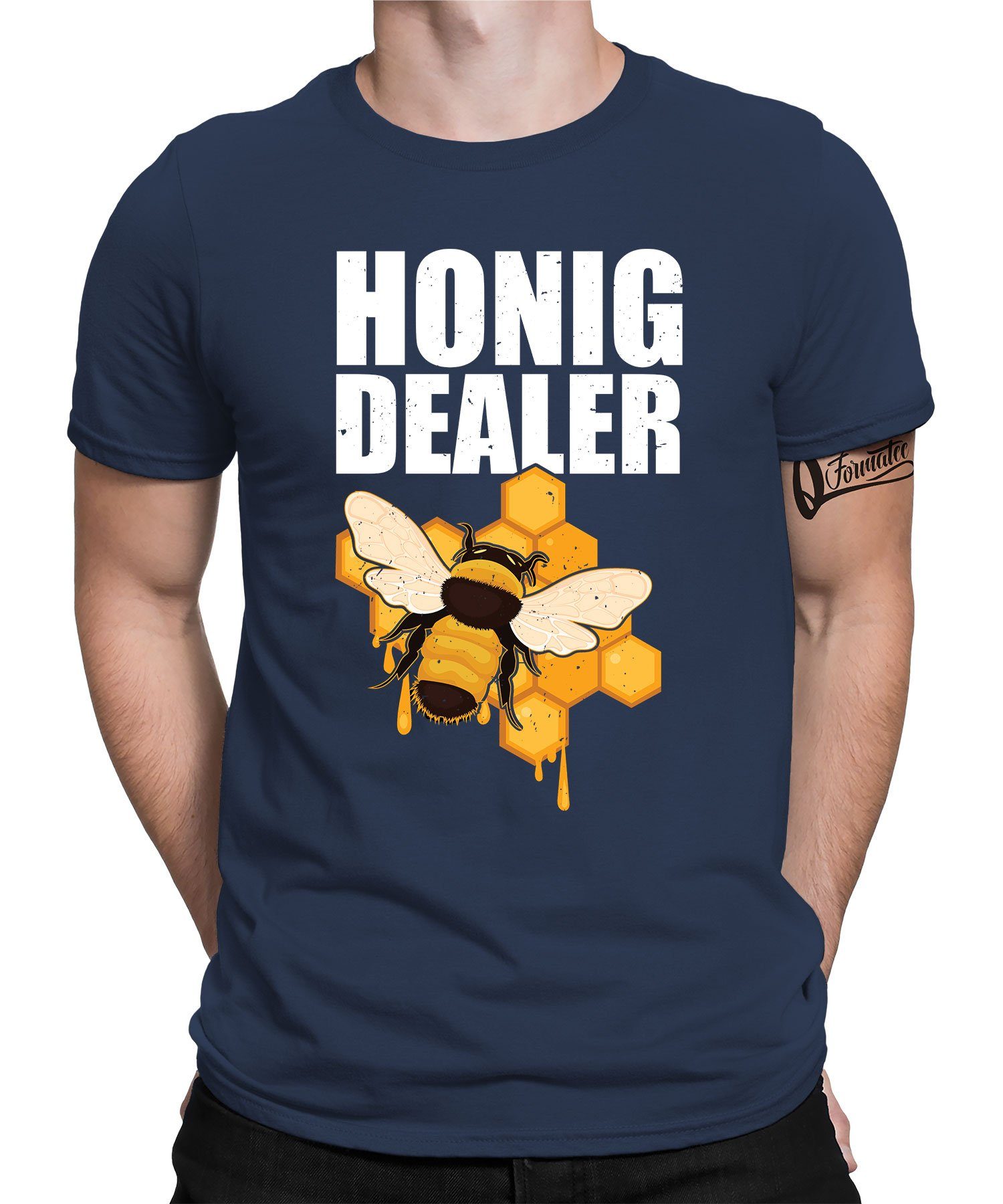 Quattro Formatee Kurzarmshirt Honig Dealer - Biene Imker Honig Nektar Herren T-Shirt (1-tlg) Navy Blau