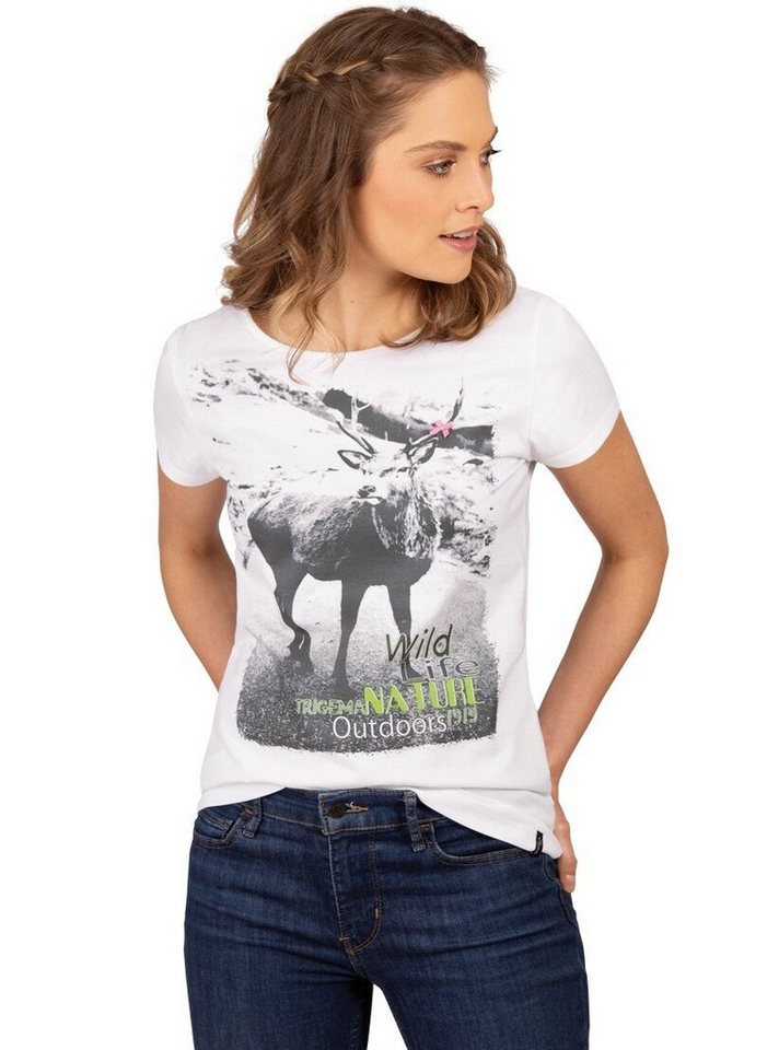 Trigema T-Shirt TRIGEMA T-Shirt mit Hirsch-Motiv und Schleifchen
