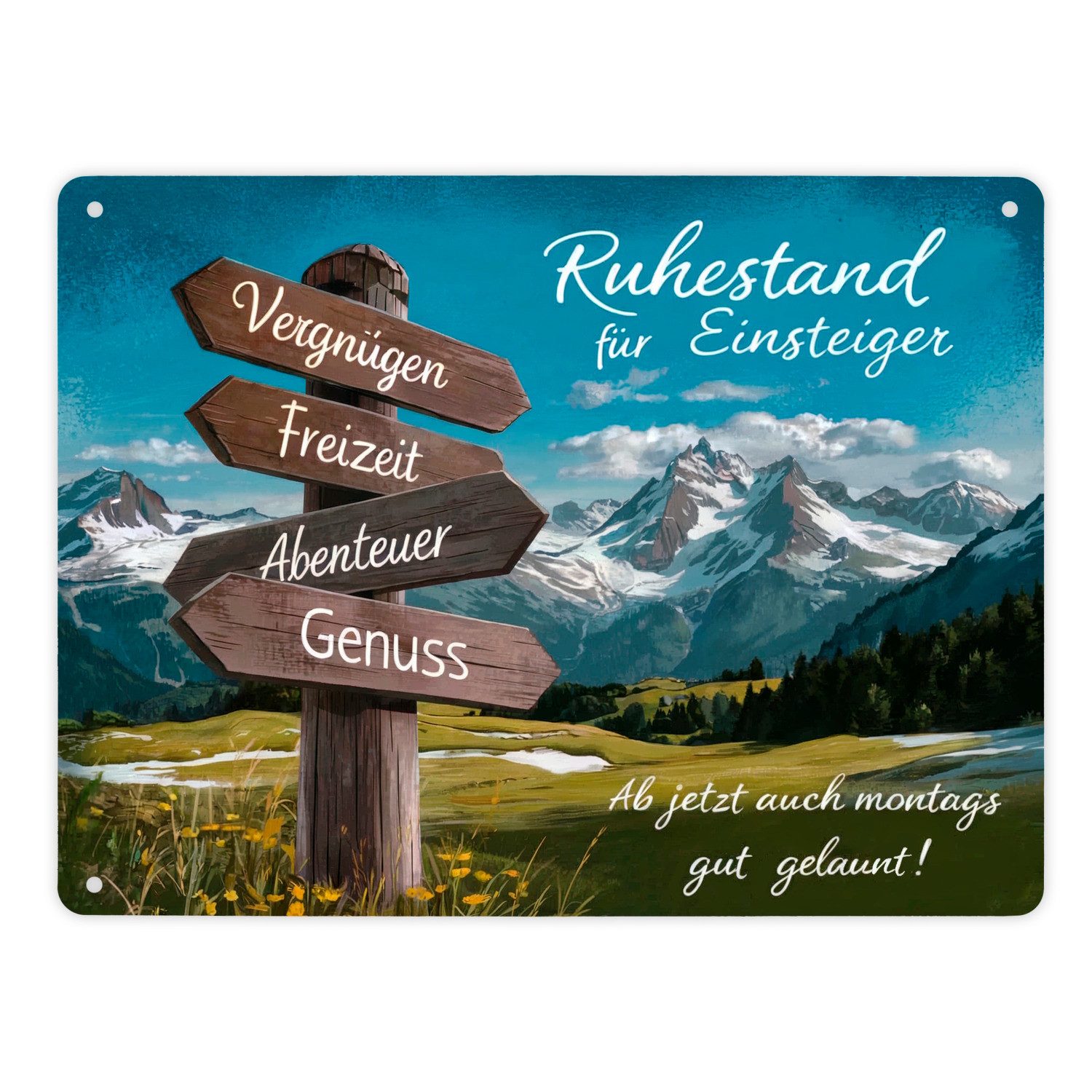 speecheese Metallschild Hölzerner Wegweiser Ruhestand für Einsteiger Metall günstig online kaufen