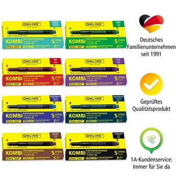 Online Pen Kombi-Tintenpatronen Tintenpatrone (Universal-Füllhalter Patronen auch passend für LAMY, Pelikan, etc., Füller Patronen Vorteilspack)